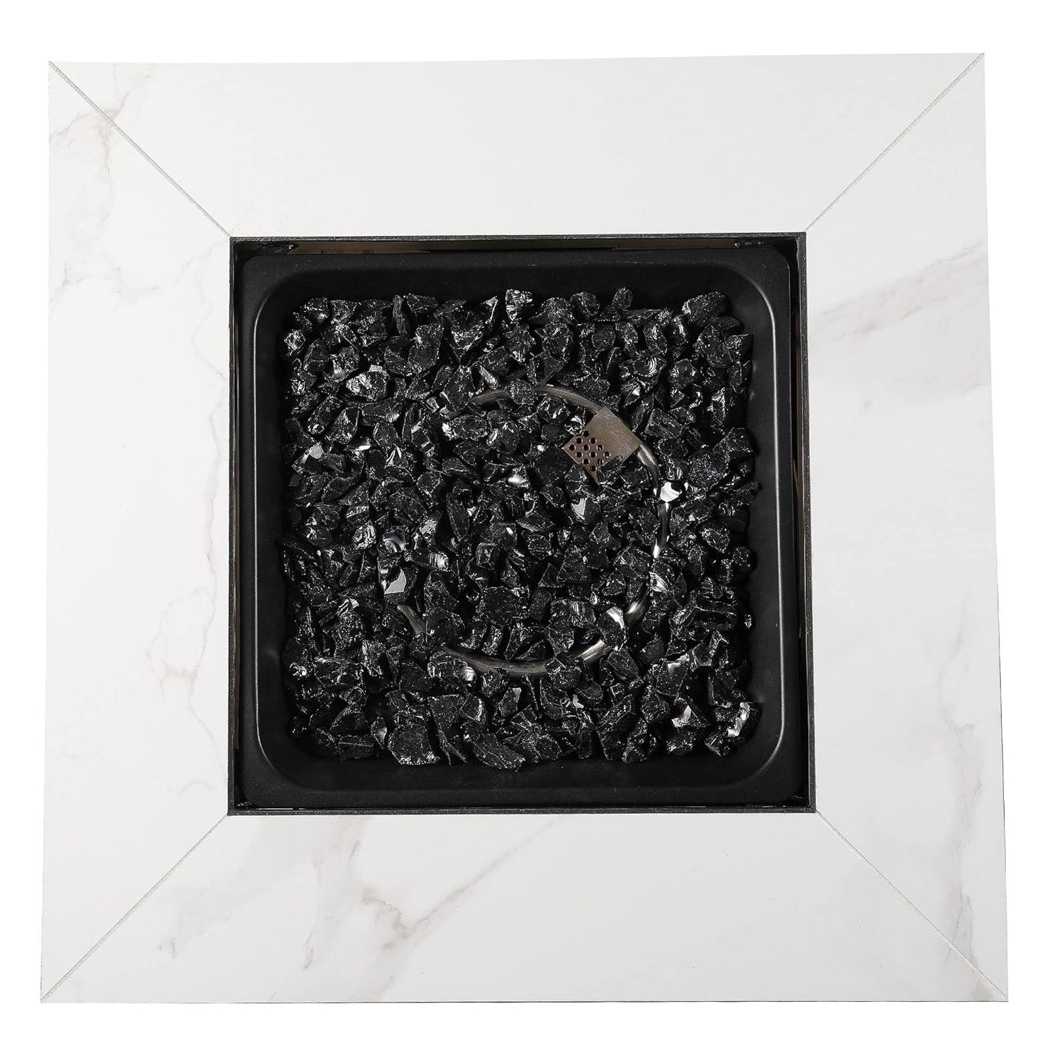 Mr. Bar-B-Q Endless Summer All Weather Outdoor Fire Pit Table with Faux Marble Finish, Black Glass