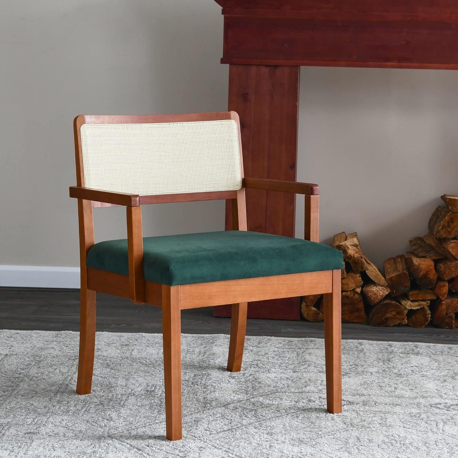 Dark Green Velvet Mid-Century Modern Accent Chair