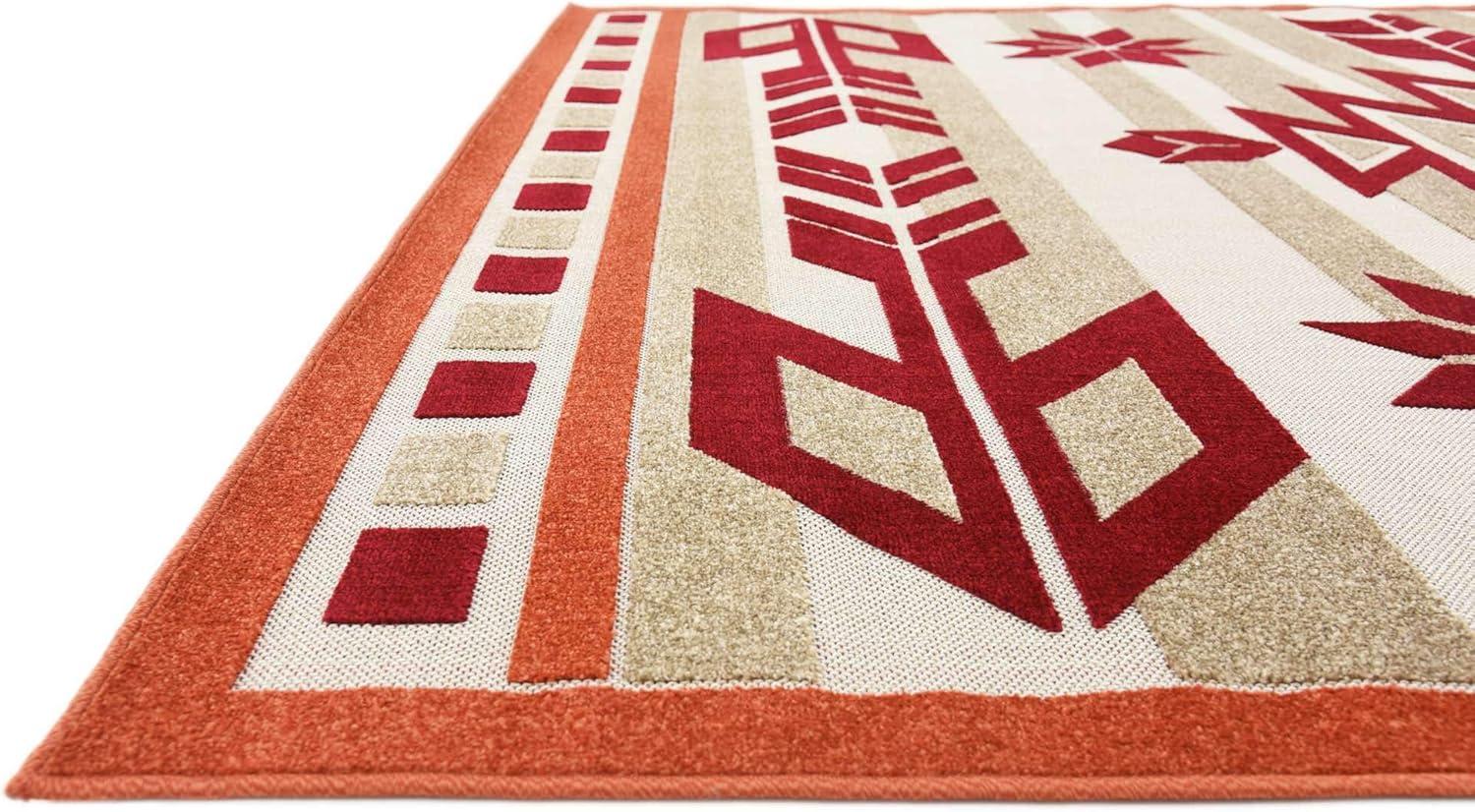 Burgundy and Beige Geometric 8' x 10' Outdoor Area Rug