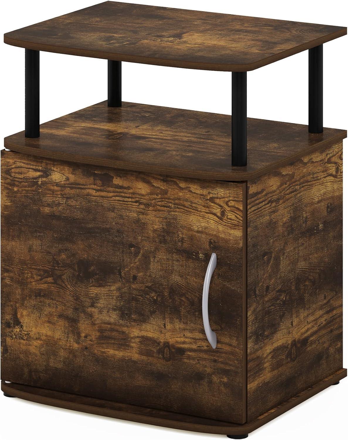 Amber Pine & Black Rectangular End Table with Storage