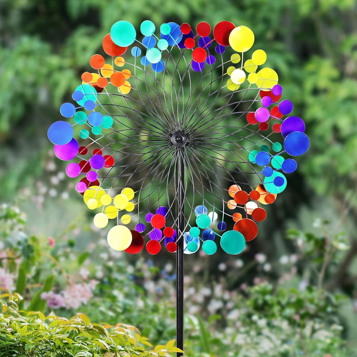 Exhart Exhart Kinetic Double Pinwheel Spinner Garden Stake, 24 by 84 Inches