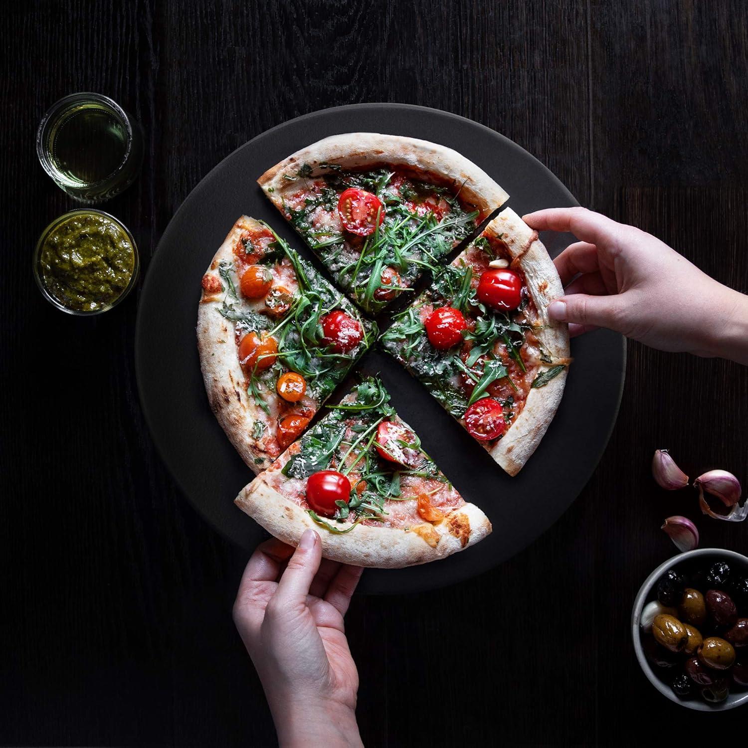 Navaris XL Pizza Stone for Baking - Glazed Square Cordierite Stone Plate for BBQ Grill Oven, Bake Serve Bread - Incl. Recipe Book - 15" x 11.8" x 0.6"