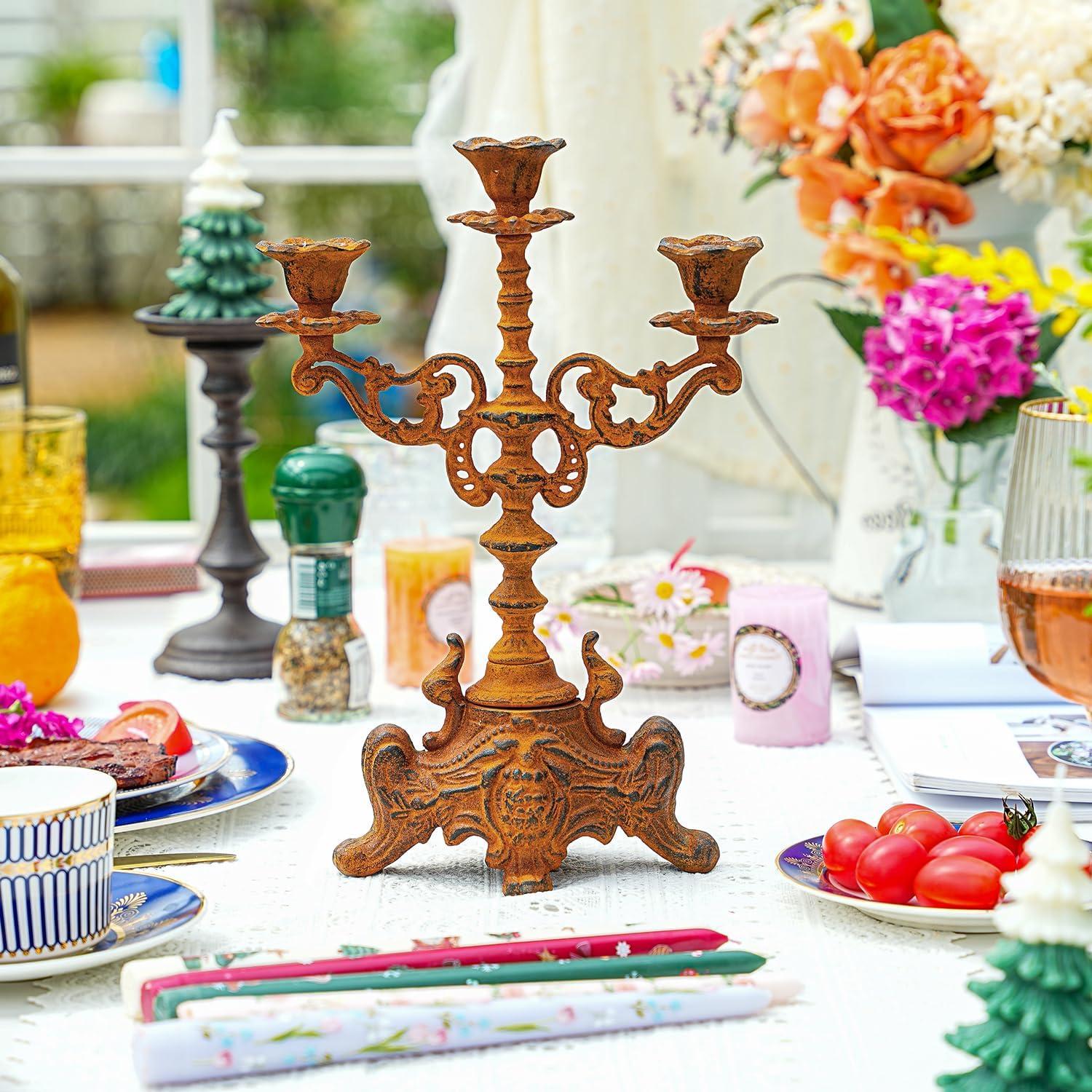 Rusty Cast Iron 3 Arm Vintage Holiday Candelabra