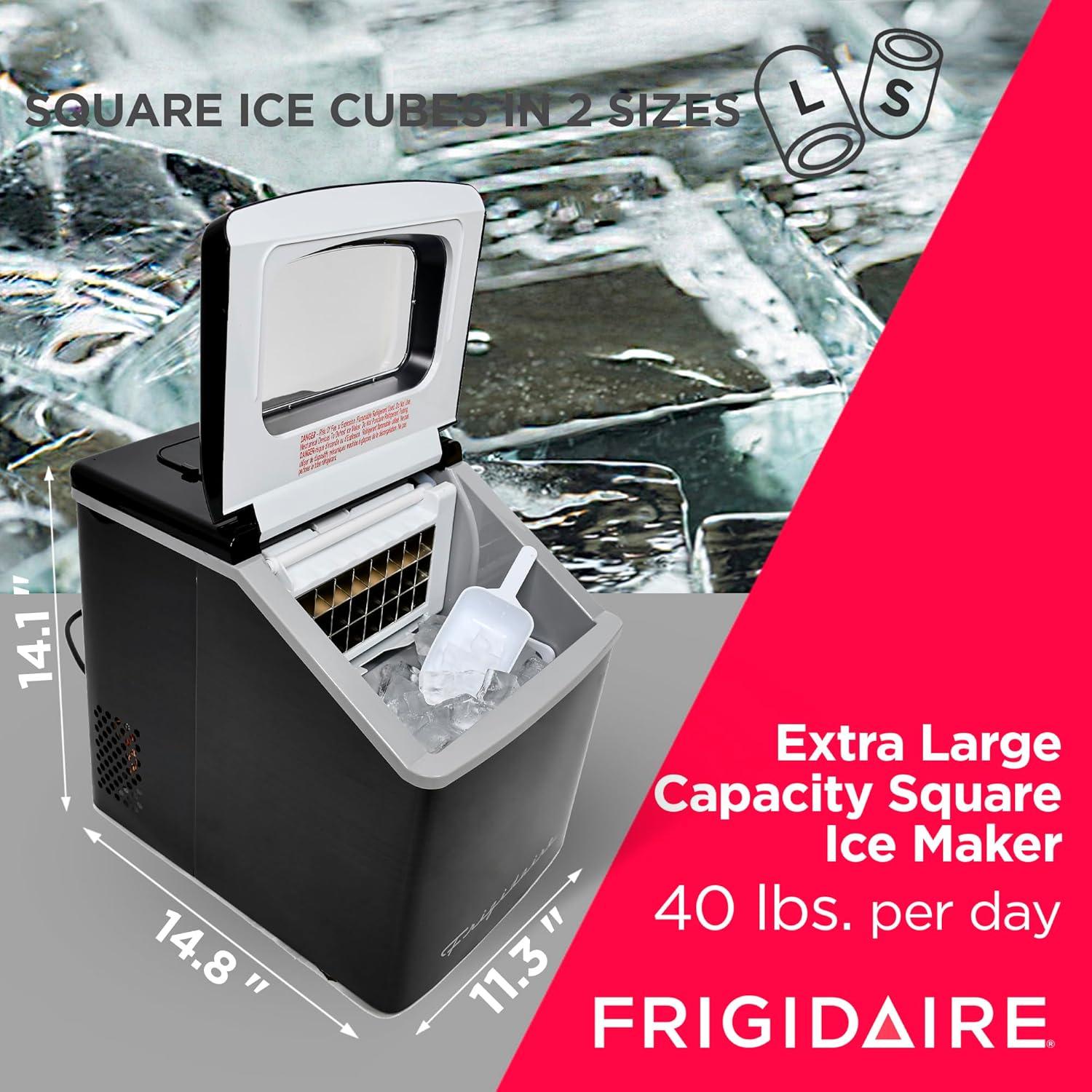 Frigidaire 40lbs. Countertop Clear Square Ice Maker - Black