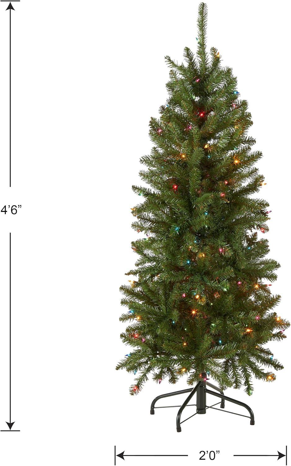 Prelit Pencil Slim Kingswood Fir Artificial Christmas Tree Multicolor Lights - National Tree Company