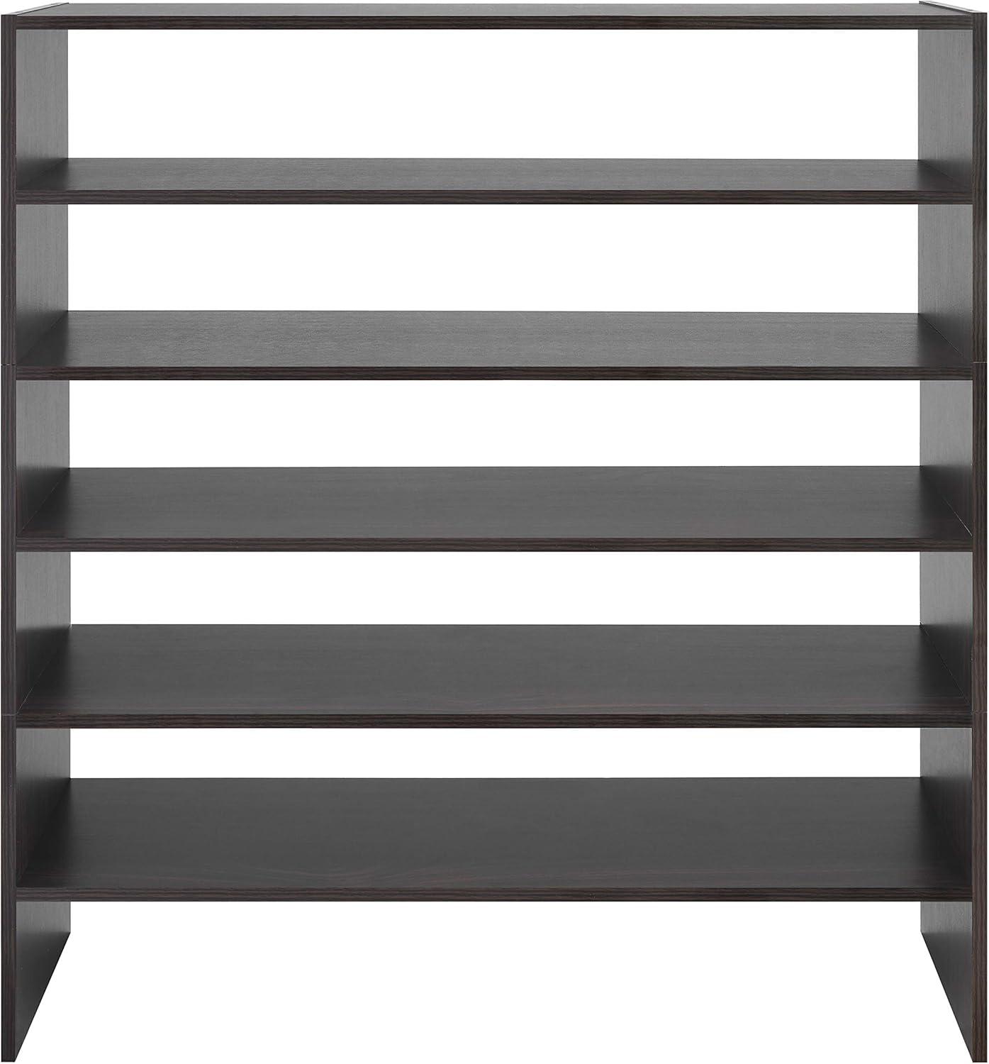 Espresso Stackable 2-Tier Wood and Metal Shoe Shelf