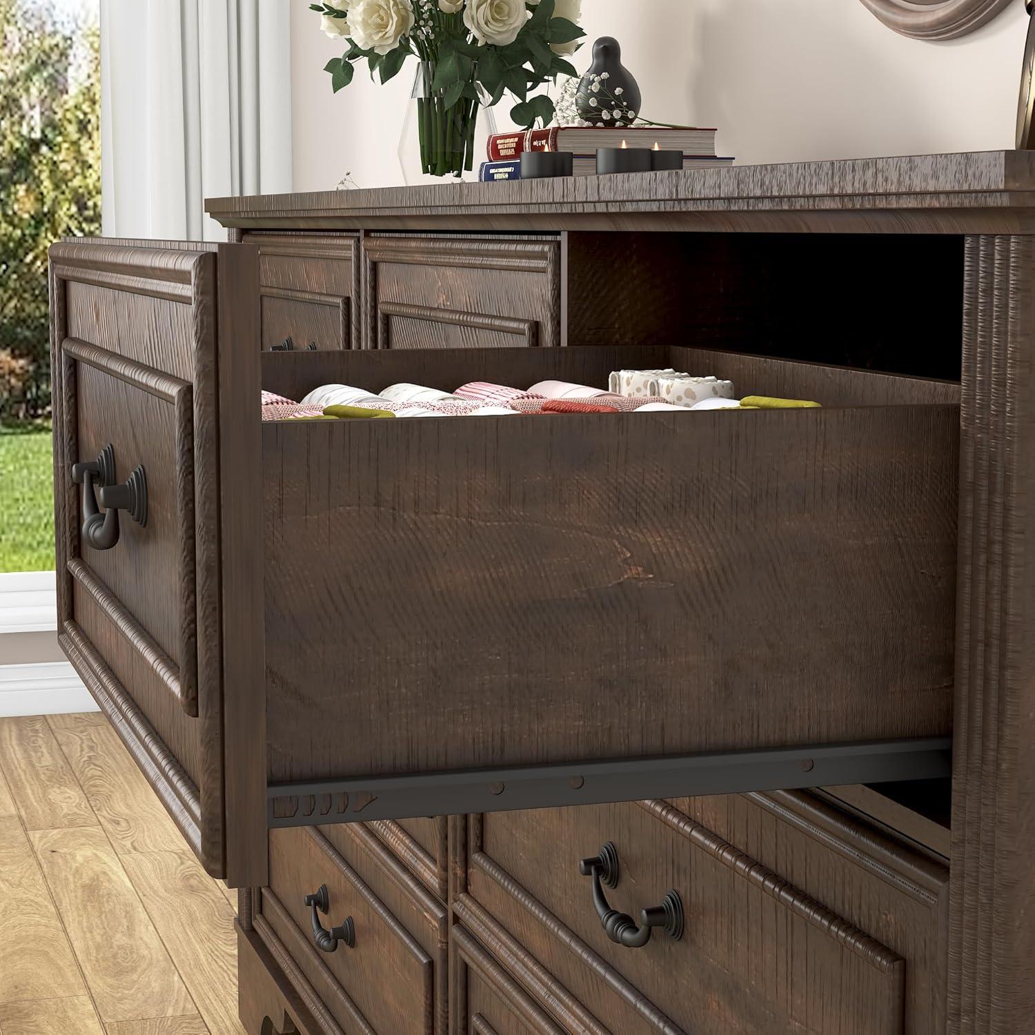 Charlton Home® 59" Farmhouse Dresser With 7 Spacious Drawers – Rustic Wooden Storage Cabinet For Bedroom, Living Room, Or Entryway
