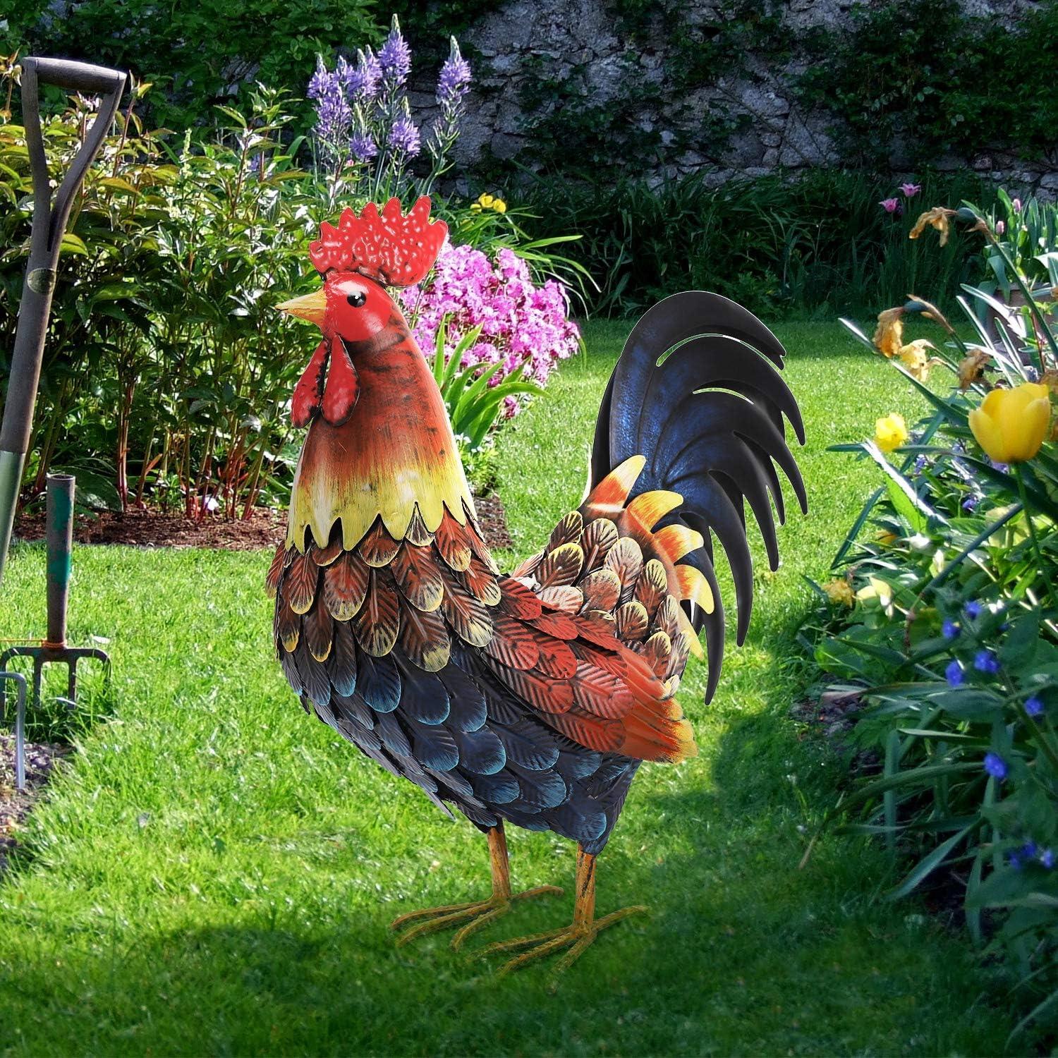 Handmade Multicolor Metal Rooster Garden Statue