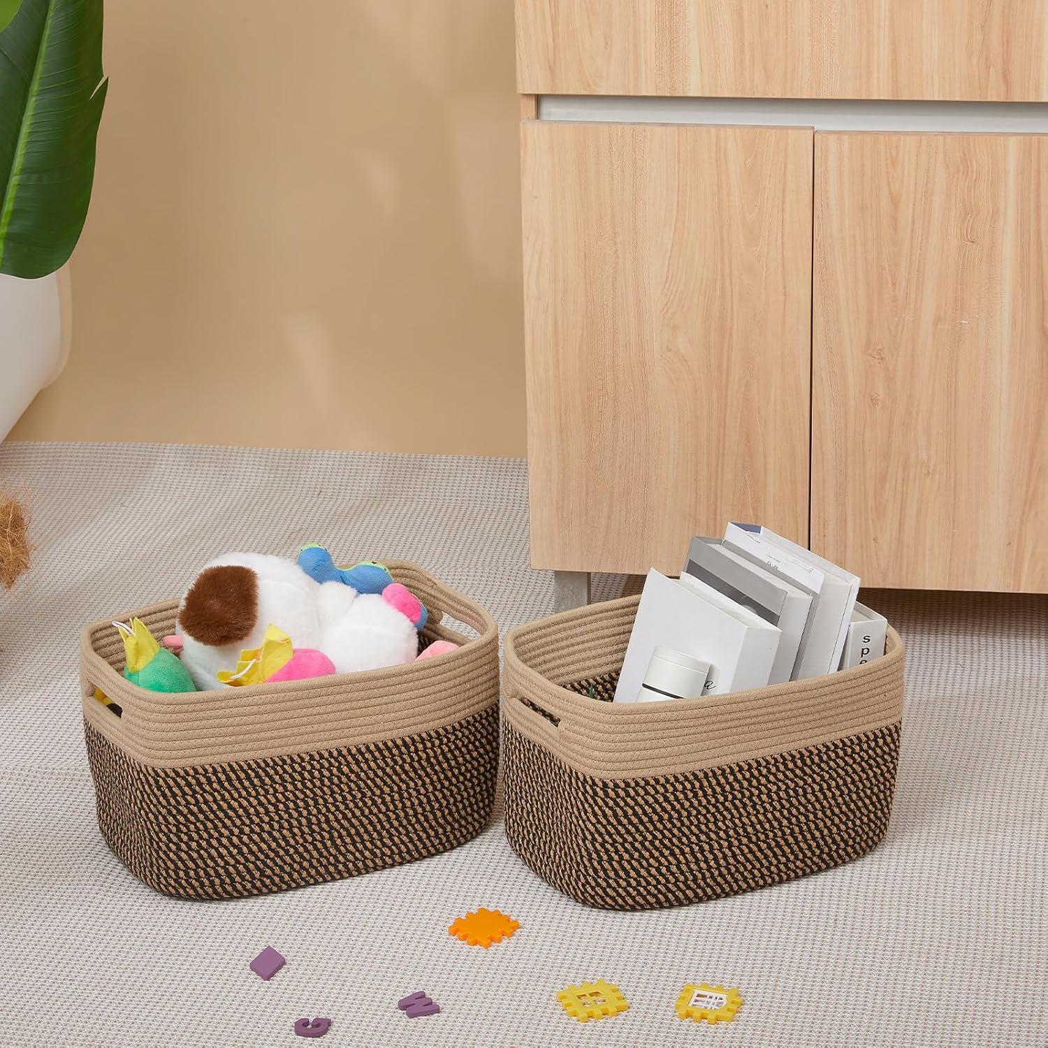 3 Pieces Nursery Blanket Baskets Toy Basket for Living Room Cotton Rope with Handles for Shelves Woven Basket for Organizing