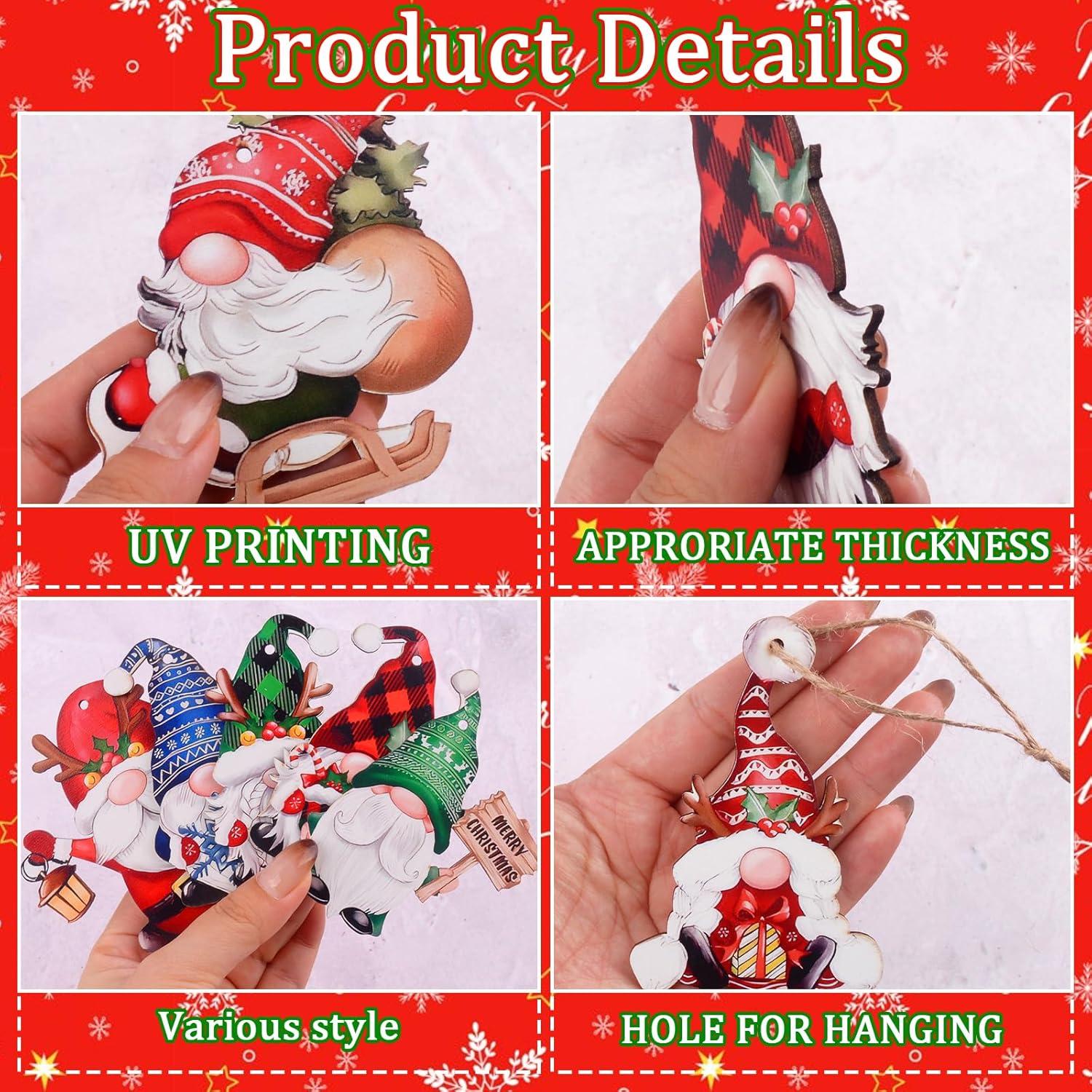 24pcs Gnome Christmas Ornaments Set - Festive Decorations with Wooden Gnomes for Tree Adornments & Ultimate Holiday Celebration Accessories