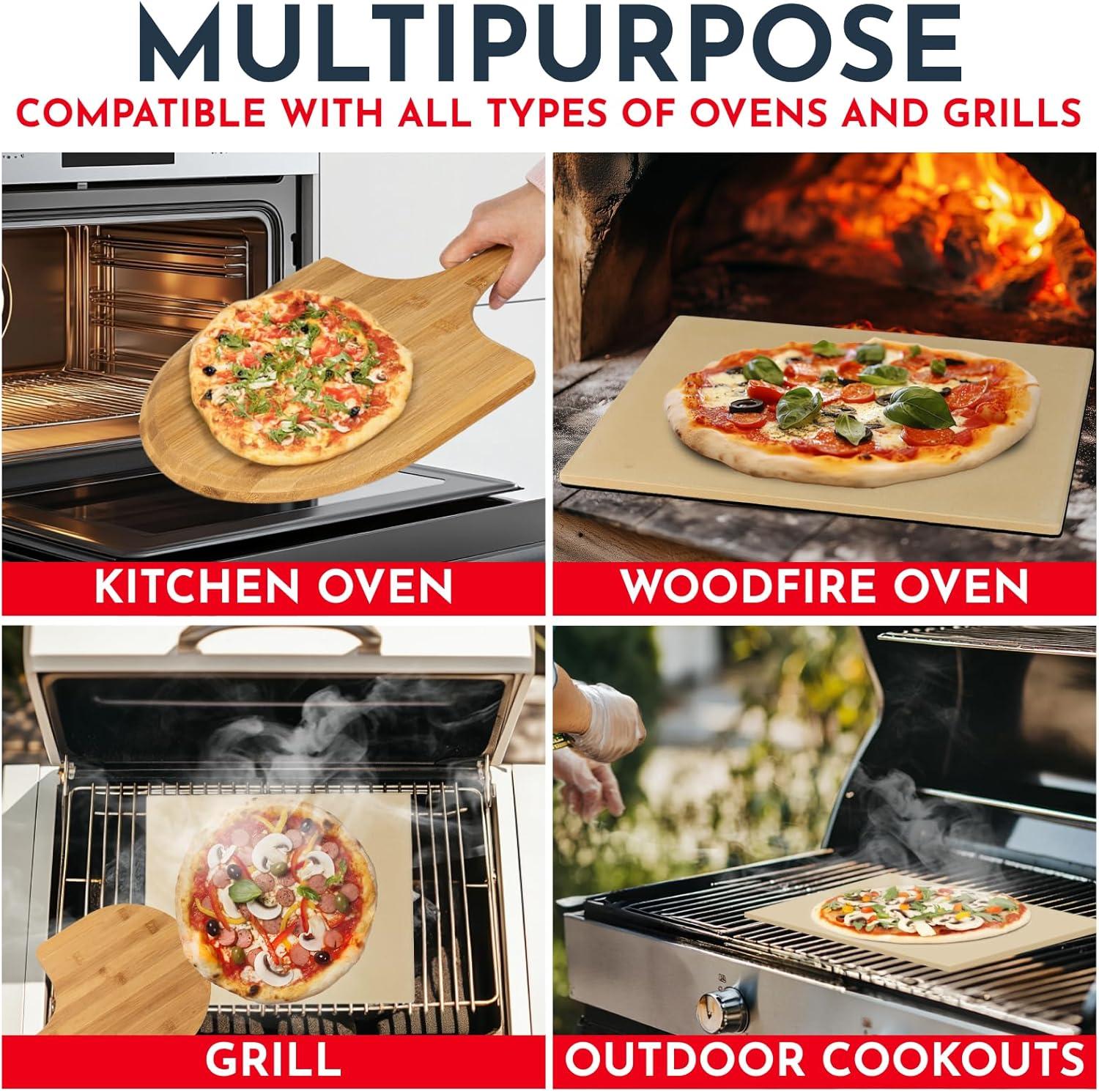 LIFETIME FLOORING LLC Pizza Stone For Oven Set -  Stone For Grill - 3PCS Pizzamaking Accessories - Large Pizza Oven Stones - Baking Stones For Bread And Pizzas