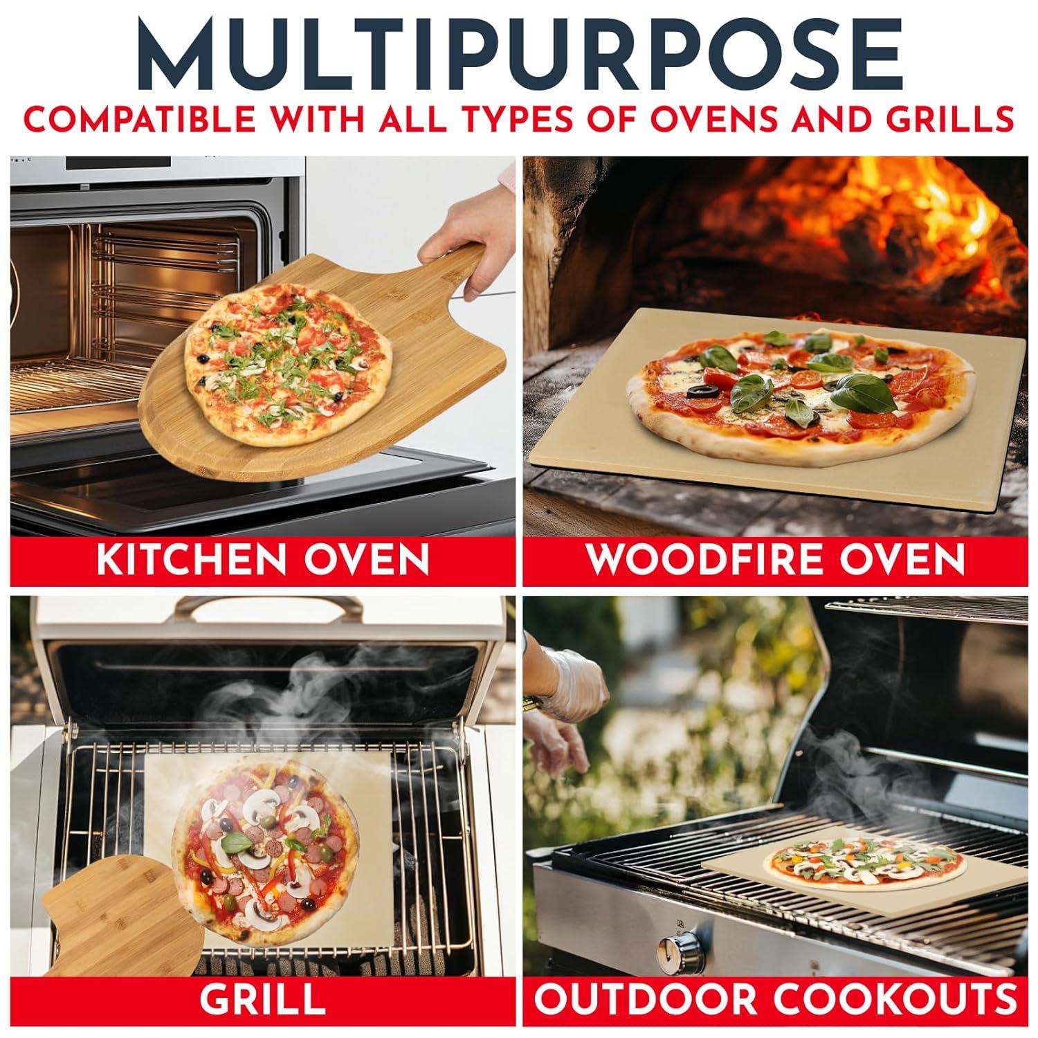 LIFETIME FLOORING LLC Pizza Stone For Oven Set -  Stone For Grill - 3PCS Pizzamaking Accessories - Large Pizza Oven Stones - Baking Stones For Bread And Pizzas