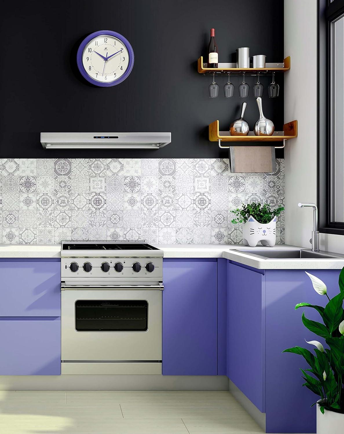 9.5" Retro Round Wall Clock Purple - Infinity Instruments: Indoor Decorative Timepiece for Kitchen