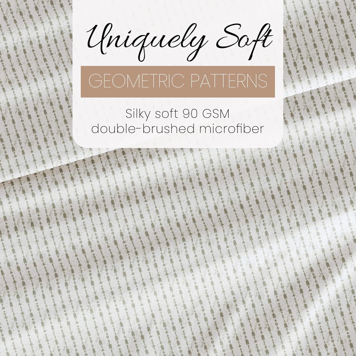 Linen Market Double-Brushed Patterned Microfiber Twin Sheet Set 3 Piece – Oeko-TEX Certified Ultra Soft & Wrinkle-Free - 16" Deep Pocket Sheets - Easy Care Twin Size - Beaded Arrows Sage