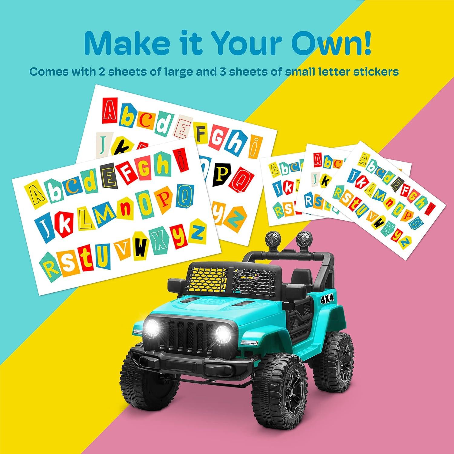 Kidzone Ride On Truck 12V Battery Powered Electric Kids Car Vehicle Toy with DIY License Plate, 4 Wheeler Quad, Parent Remote Control, MP3, High Low Speeds, LED Lights - Green
