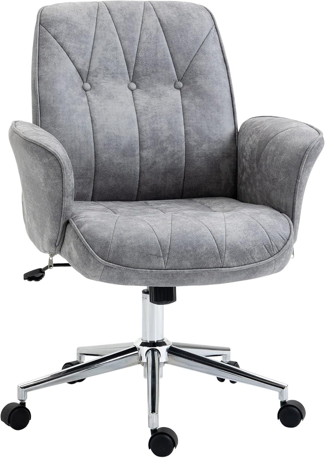 Vinsetto Micro Fiber Home Office Chair with Adjustable Height, Rock Function, and Curved Padded Armrests, Light Gray