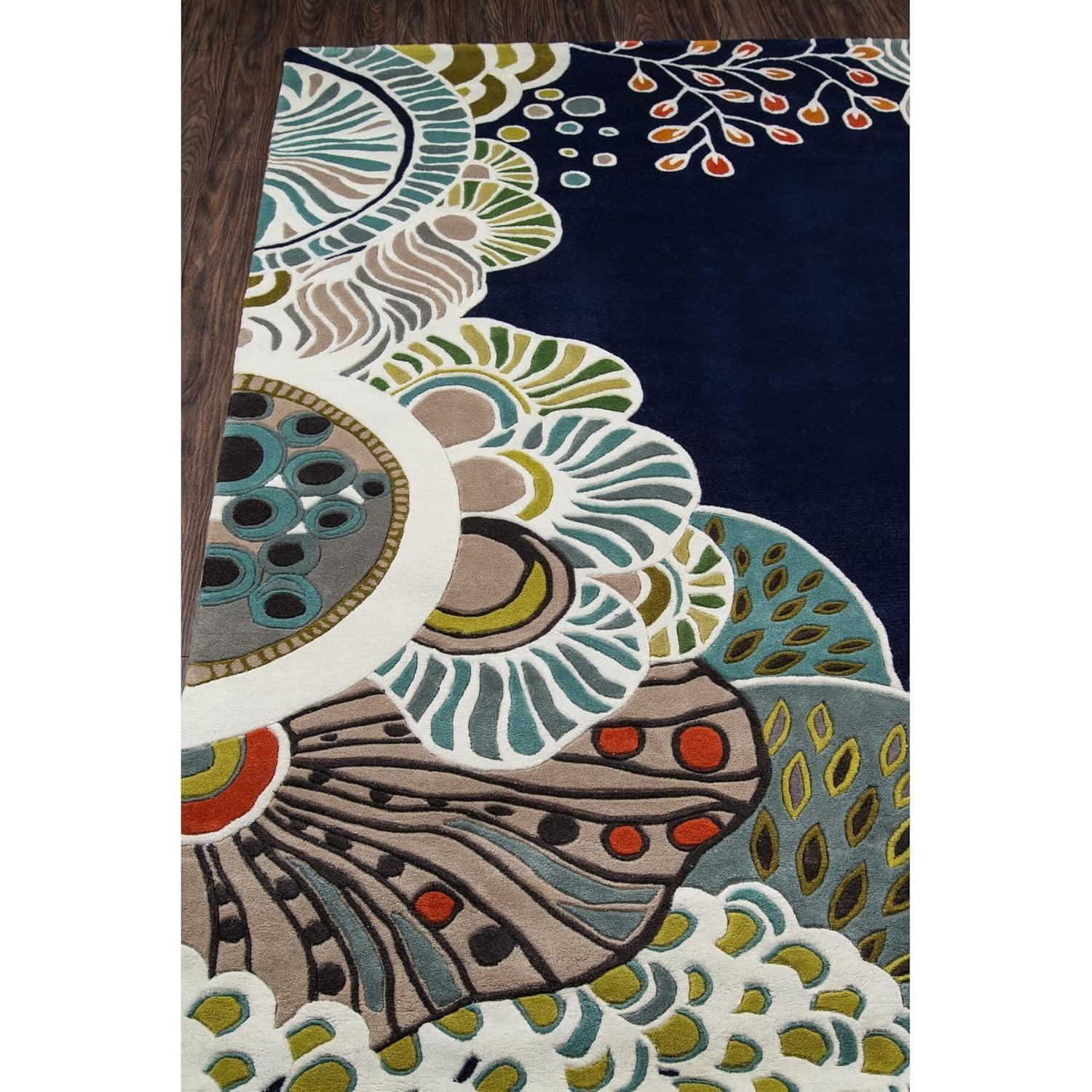 Navy Blue Hand-Tufted Wool Rectangular Area Rug, 8' x 11'