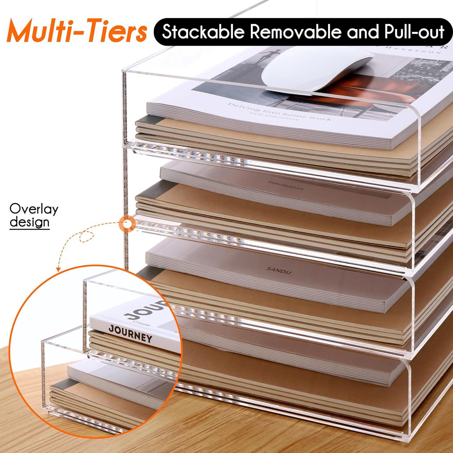 Clear Acrylic Stackable Desk Organizer Tray Set