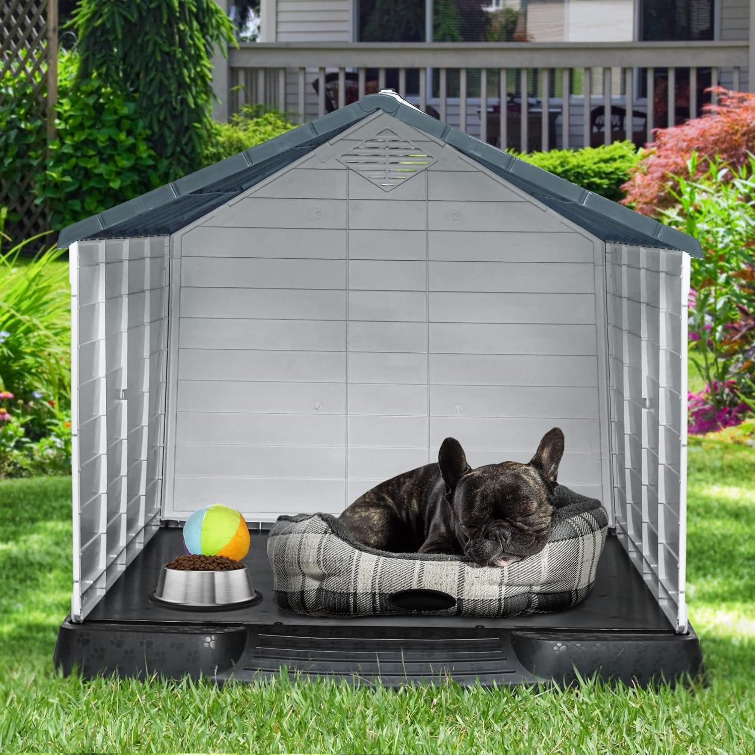 Large White and Black Plastic Raised Floor Dog House