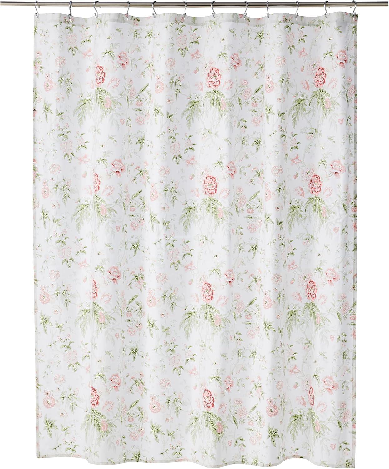 Laura Ashley Breezy Floral Cotton Pink Shower Curtain