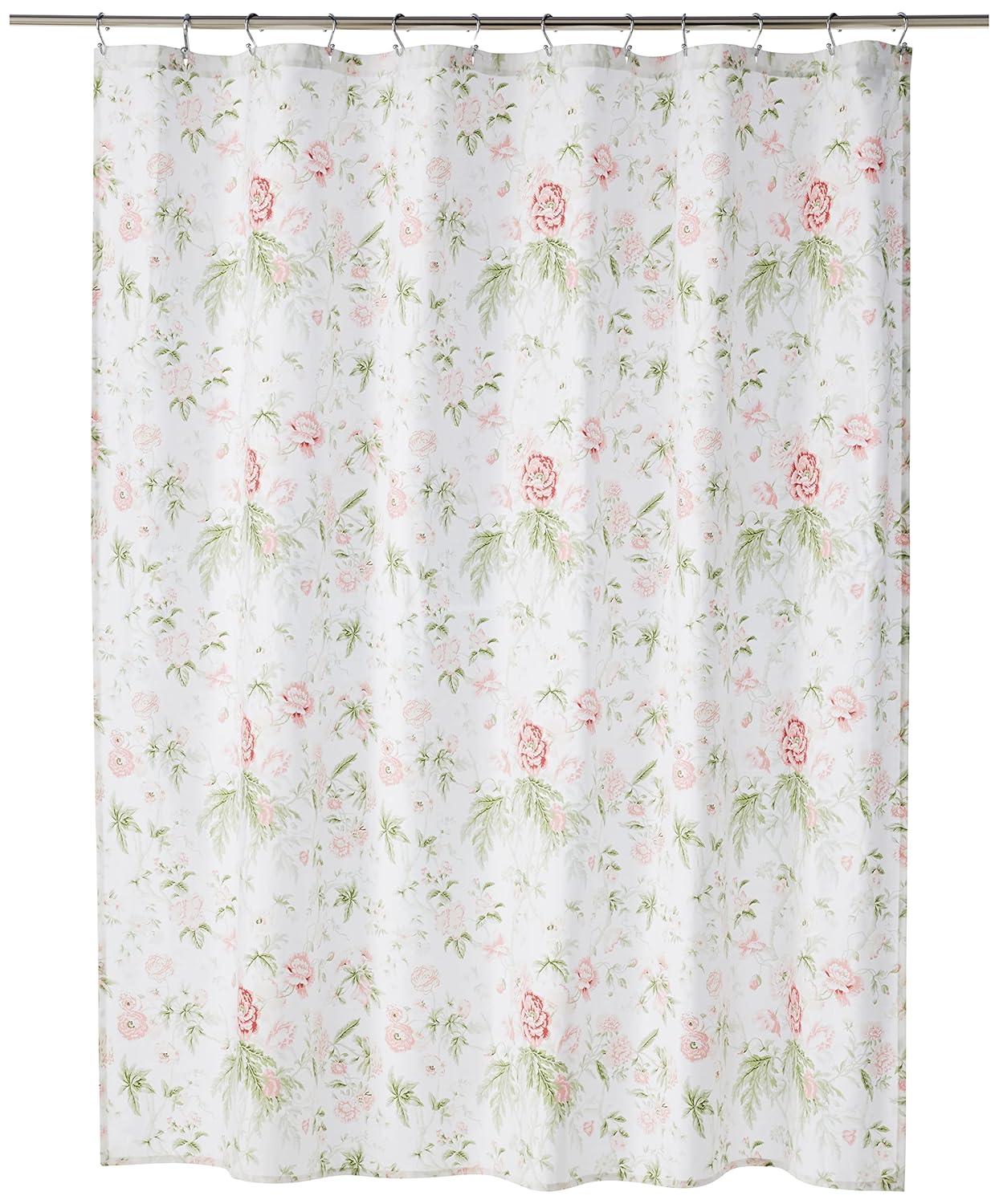 Laura Ashley Breezy Floral Cotton Pink Shower Curtain