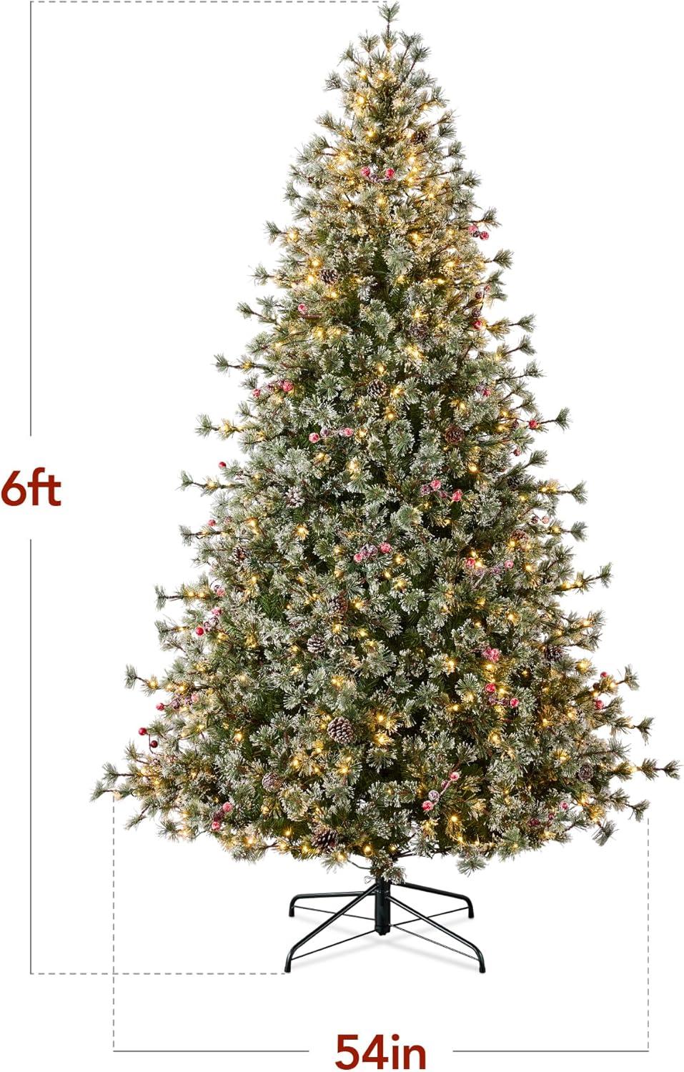 Best Choice Products Pre-Lit Cashmere Christmas Tree, Premium Semi-Flocked Pre-Decorated Artificial Holiday Décor