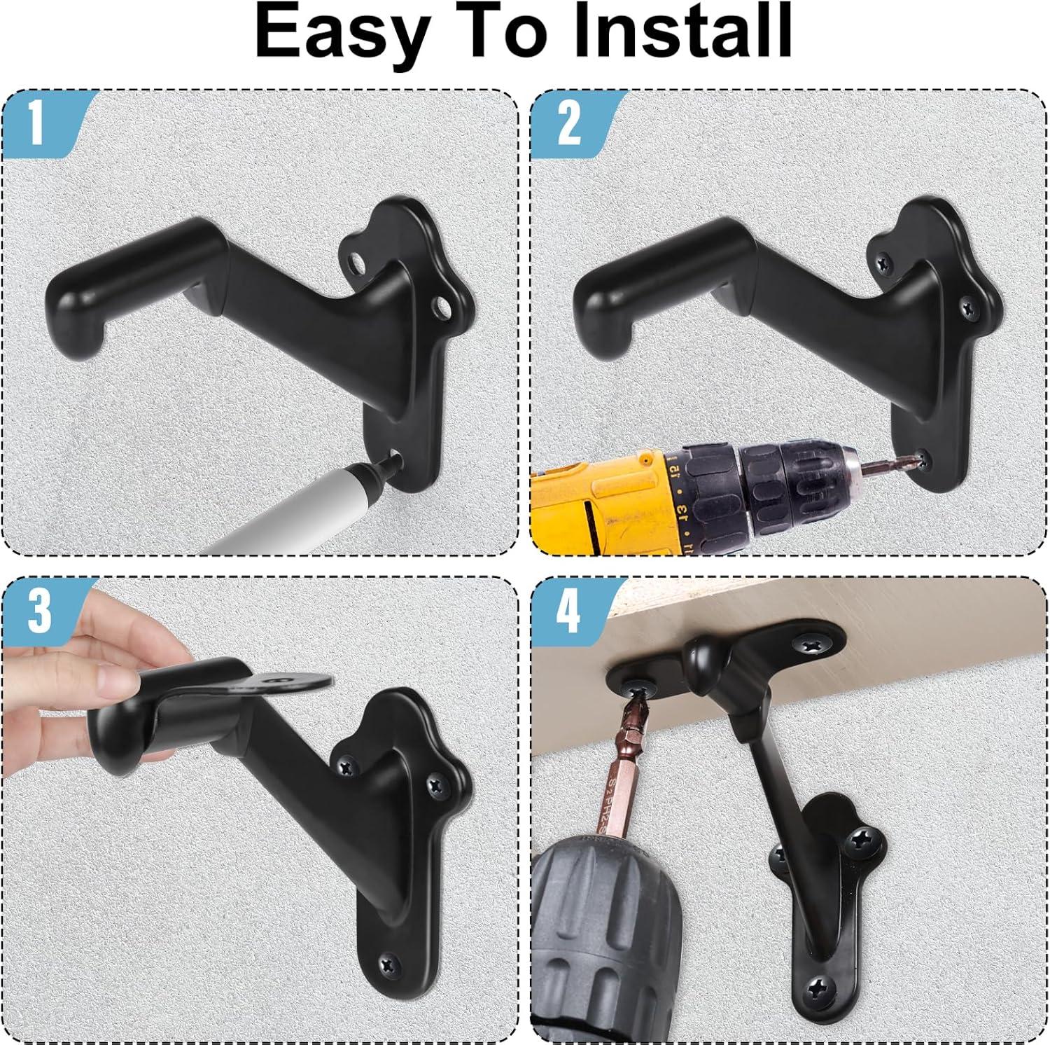 Design House 2.91" H x 2.2" W x 1.26" D Standard Handrail Bracket Heavy Duty Hardware for Stairways in Home or Office, Matte Black (Set of 5)