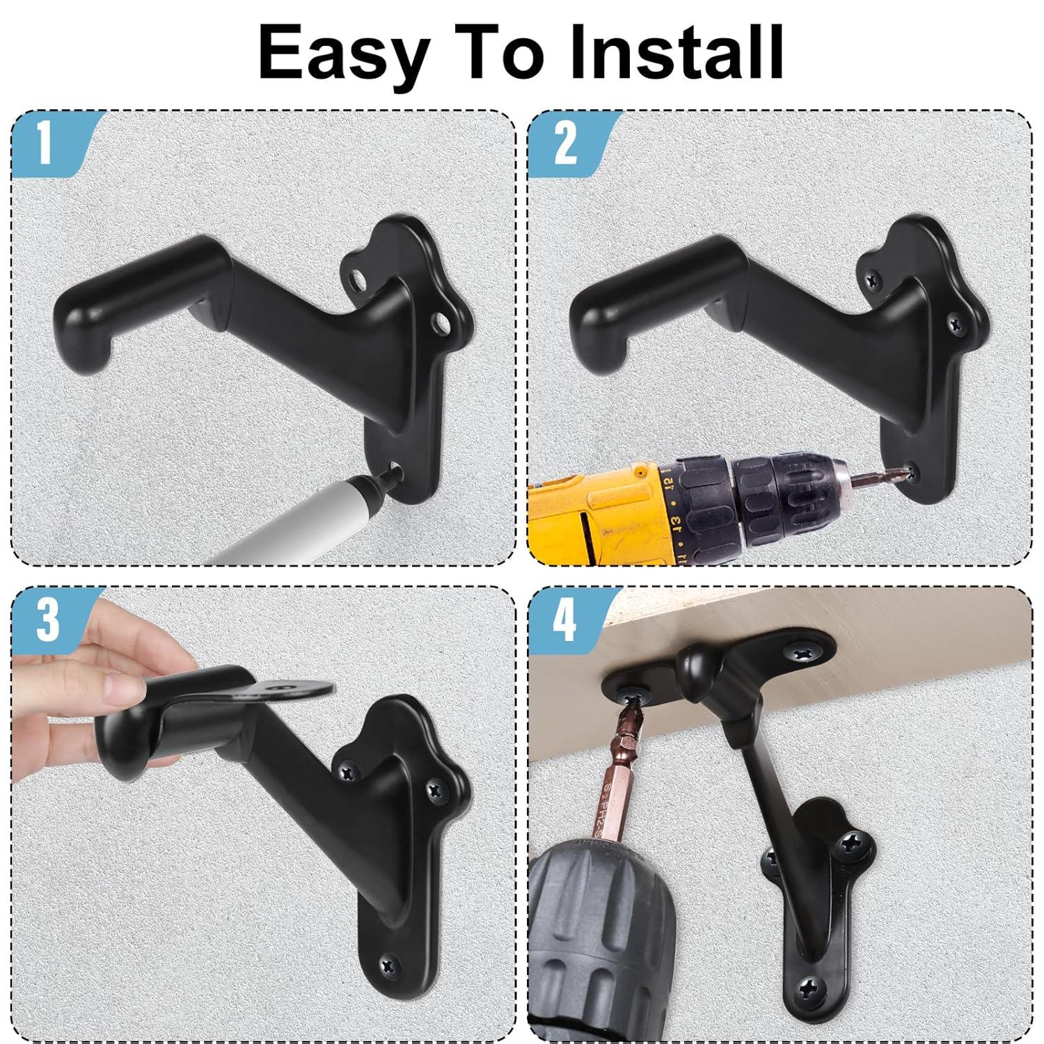 Design House 2.91" H x 2.2" W x 1.26" D Standard Handrail Bracket Heavy Duty Hardware for Stairways in Home or Office, Matte Black (Set of 5)