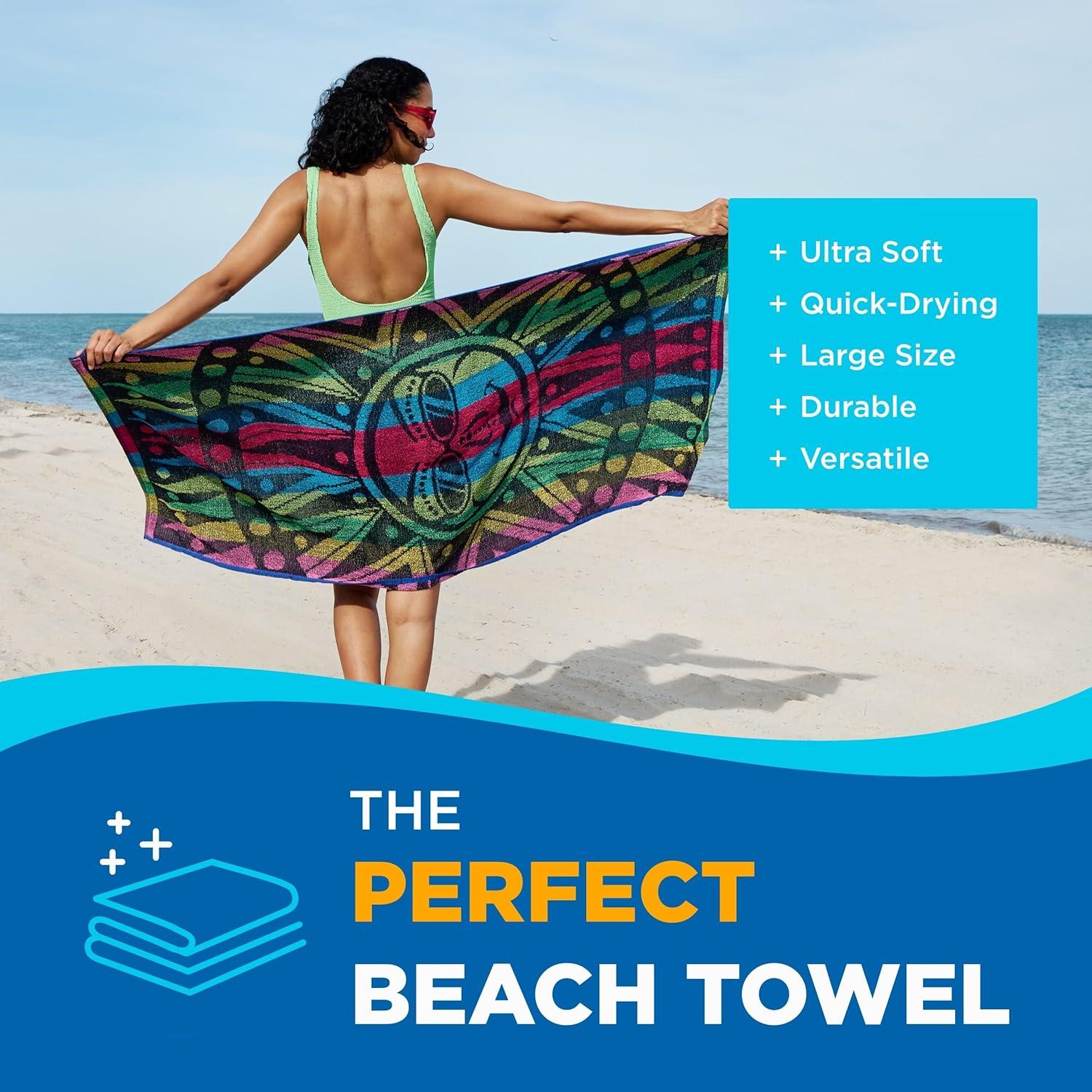 Ben Kaufman Terry Beach & Pool Towel - Oversized Beach Towel Bundle - Multipack with Assorted Colors - 30” x 60” - 6 Pack