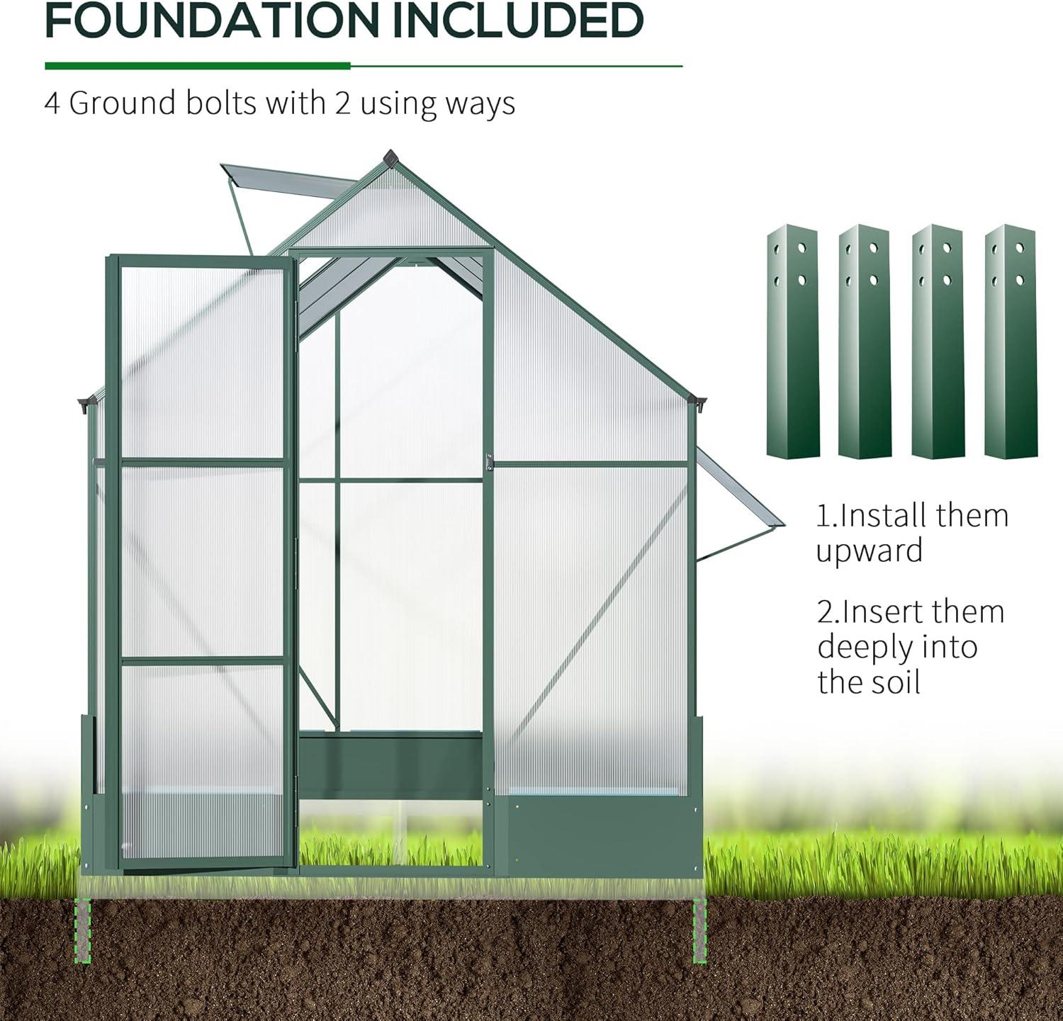 Outsunny Walk-in Plant Polycarbonate Greenhouse with Temperature Controlled Window Hobby Greenhouse for Backyard/Outdoor