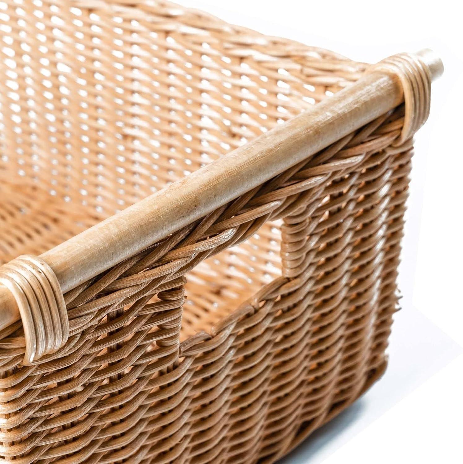 Drevy Deep Pole Handle Wicker Storage Basket, Large, 15 in L x 15.5 in W x 9.5 in H, Sandstone