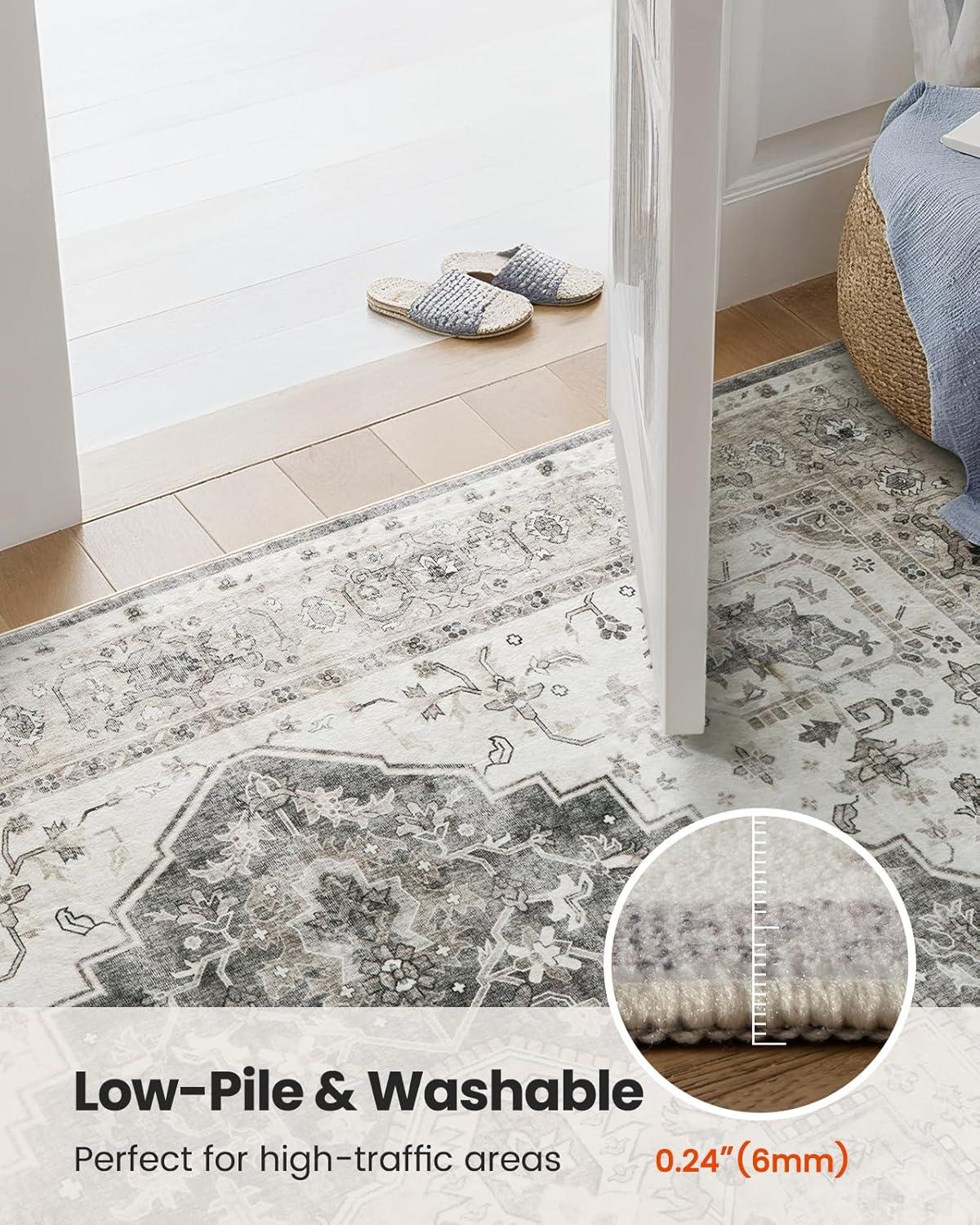 Garvee 9' x 12' Large Rug Vintage Persian Area Rugs Distressed Print Carpet Floral Pattern Rug No-Slip Low Pile Rug Living Room Bedroom Rug, Gray