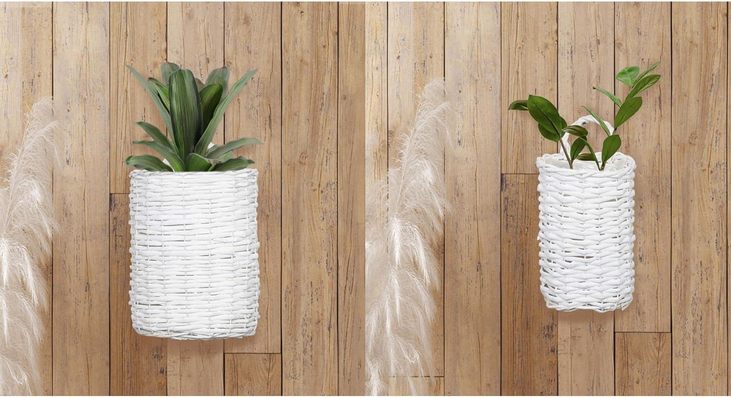 AuldHome Design Wall Hanging Baskets, White, 2pc Set; Small/Medium Wicker Rustic Farmhouse Door