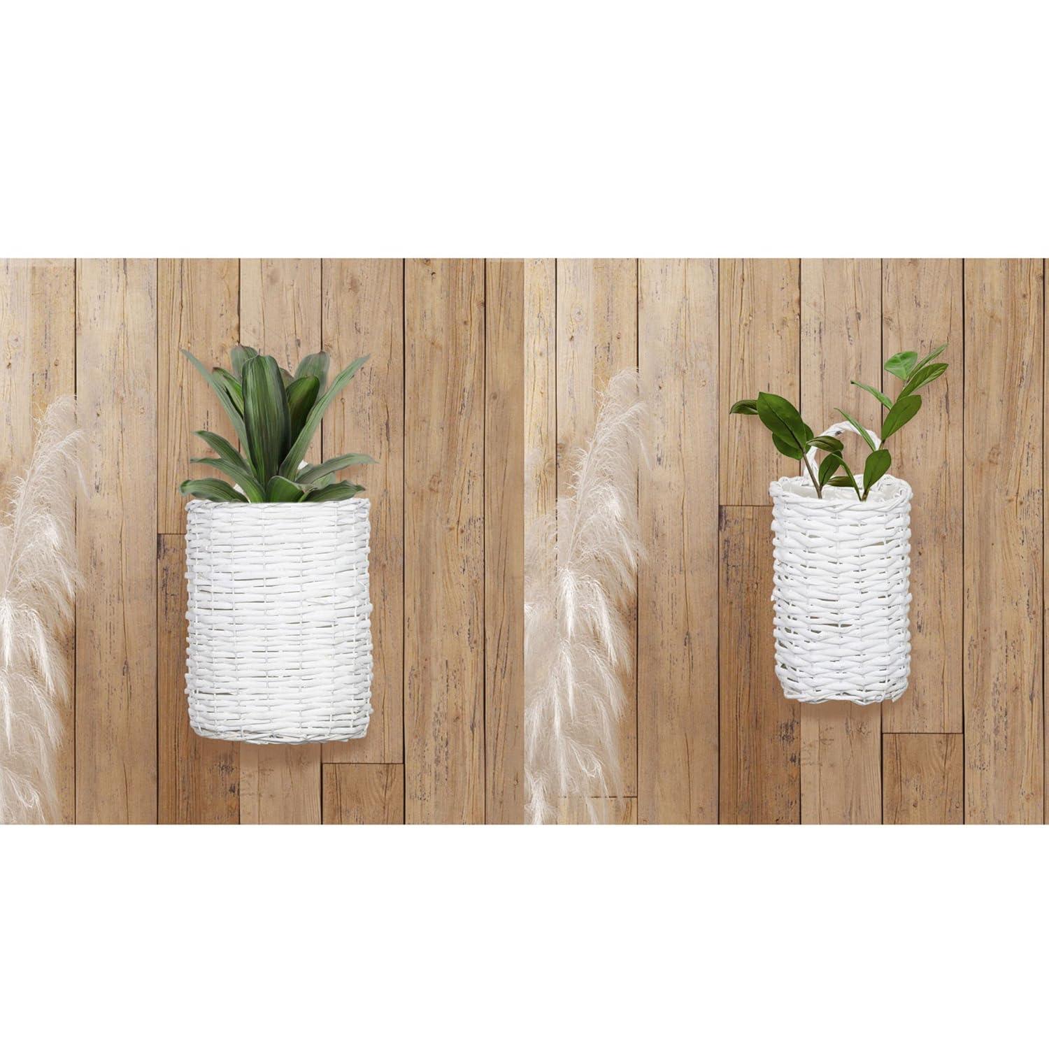 AuldHome Design Wall Hanging Baskets, White, 2pc Set; Small/Medium Wicker Rustic Farmhouse Door