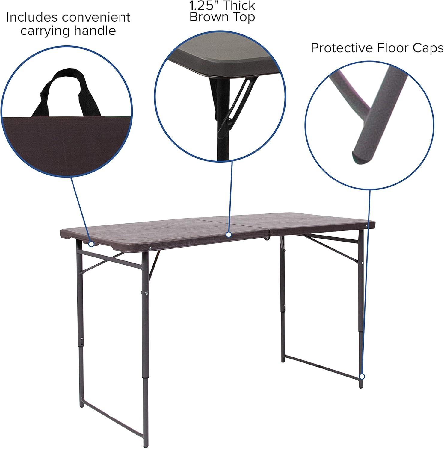 Noah 48.25" Plastic Rectangular Adjustable Fold-in-Half Table with Handle