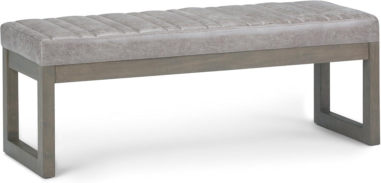 Casey Distressed Grey Taupe Faux Leather Ottoman Bench