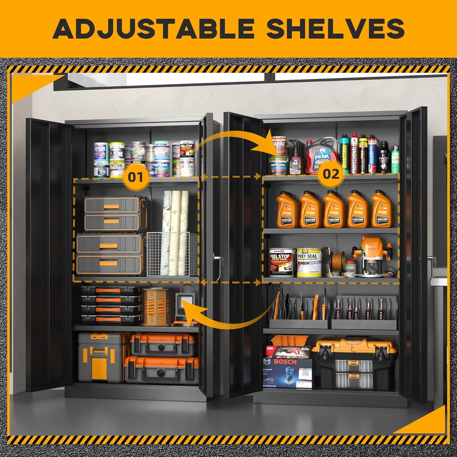 Greenvelly Metal Storage Cabinet with Lock, 72" H Black Metal Garage Storage Cabinet with Doors and 4 Shelves, Lockable Steel Tool Cabinets for Garage, Home, Office, Shop, School(36" W x 18" D)