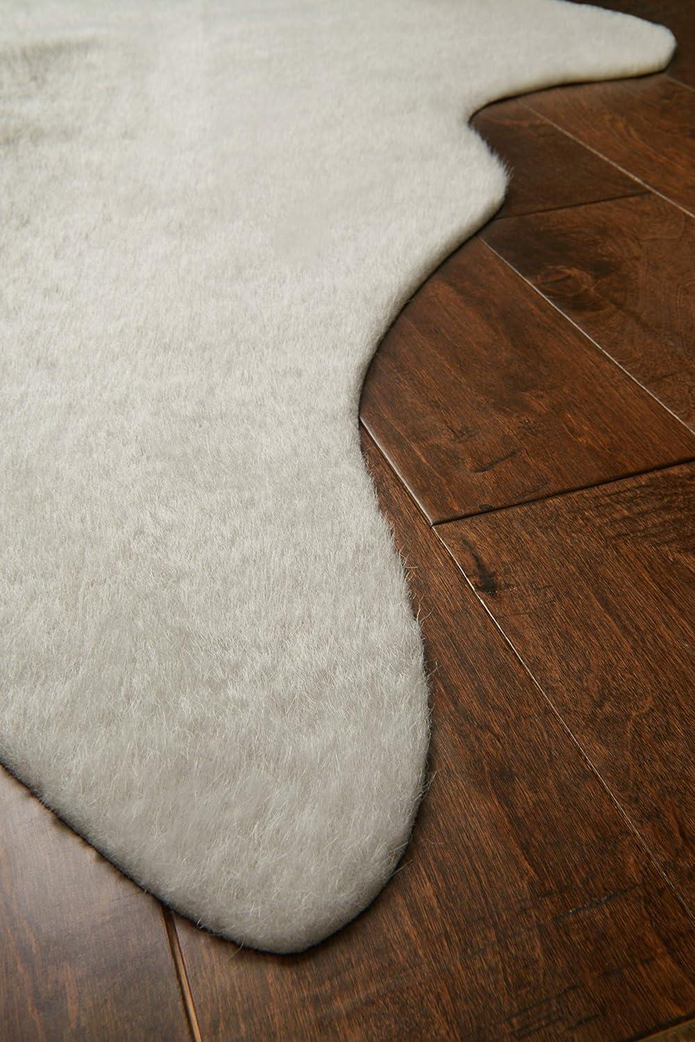 Silver Grey Synthetic Cowhide Fur 37" x 60" Area Rug