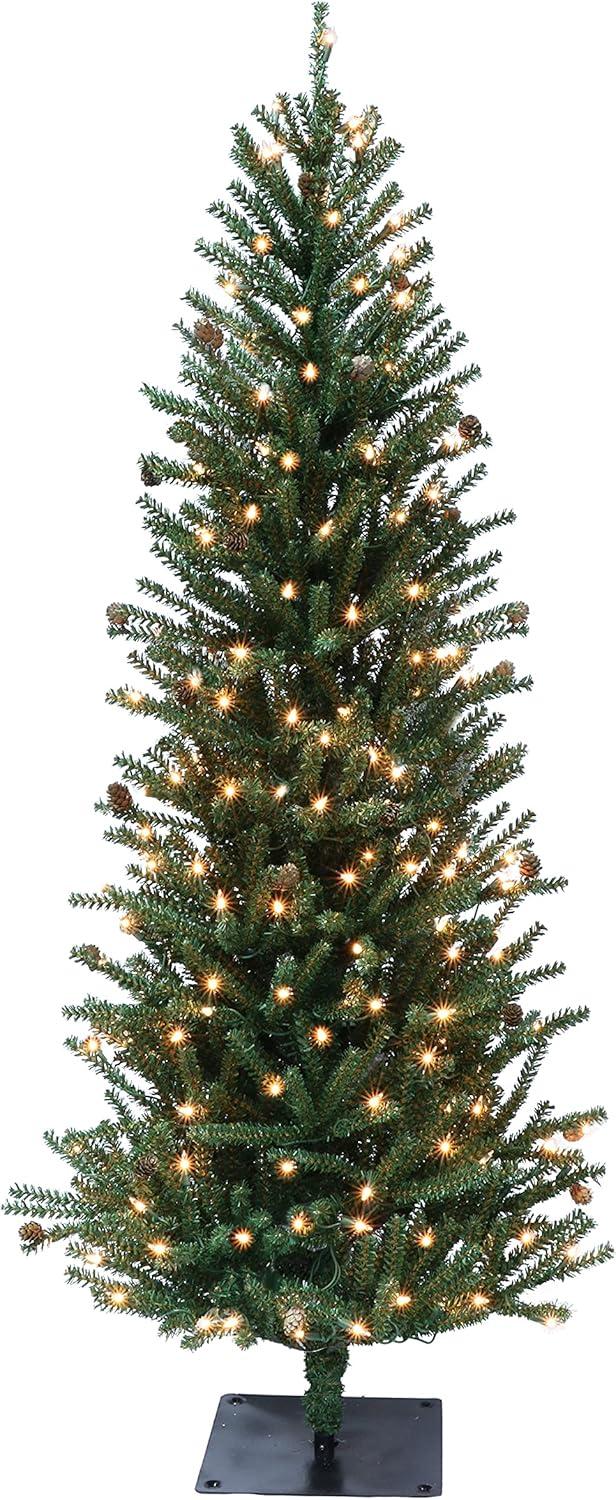 Pre-Lit 6' Green Fir Artificial Christmas Tree with Lights and Pine Cones