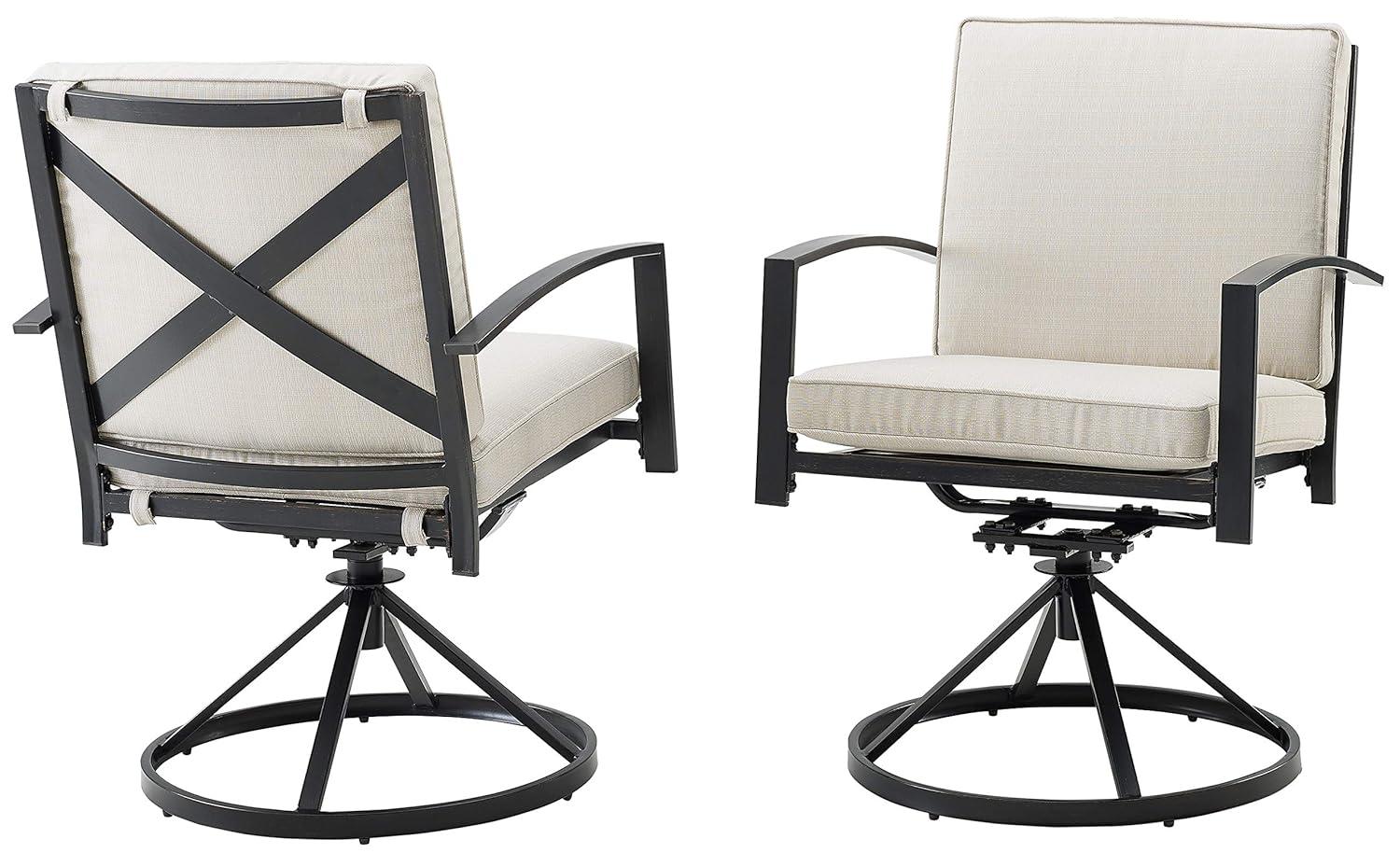 Crosley Furniture Kaplan Fabric Outdoor Swivel Chair Set in Oatmeal (Set of 2)
