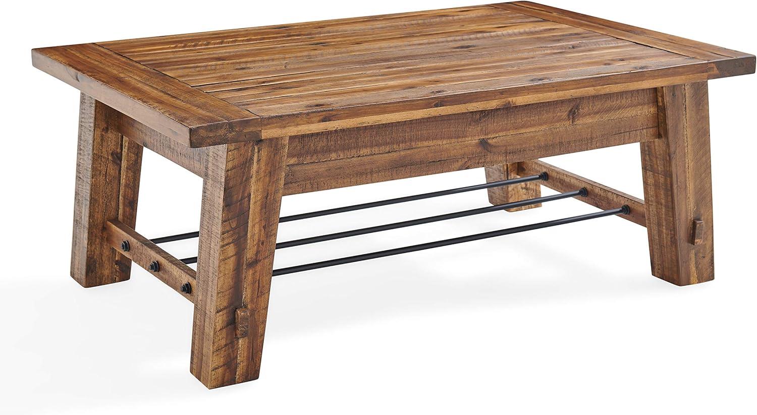 Alaterre Furniture Durango Industrial Wood Coffee Table Dark Brown: Rustic Acacia & Steel, Fixed Shelf