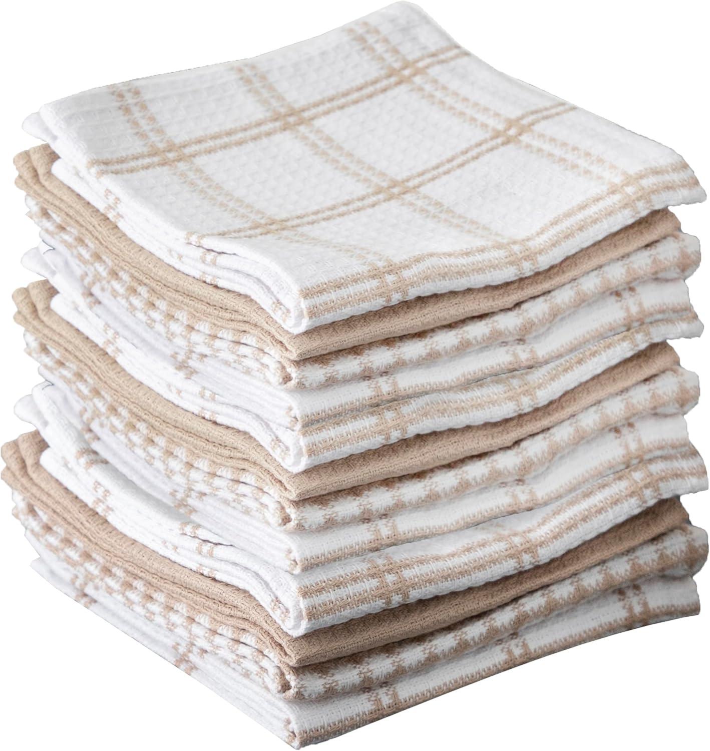 Sand Beige Cotton Waffle Weave Dish Cloth Set, 12-Pack