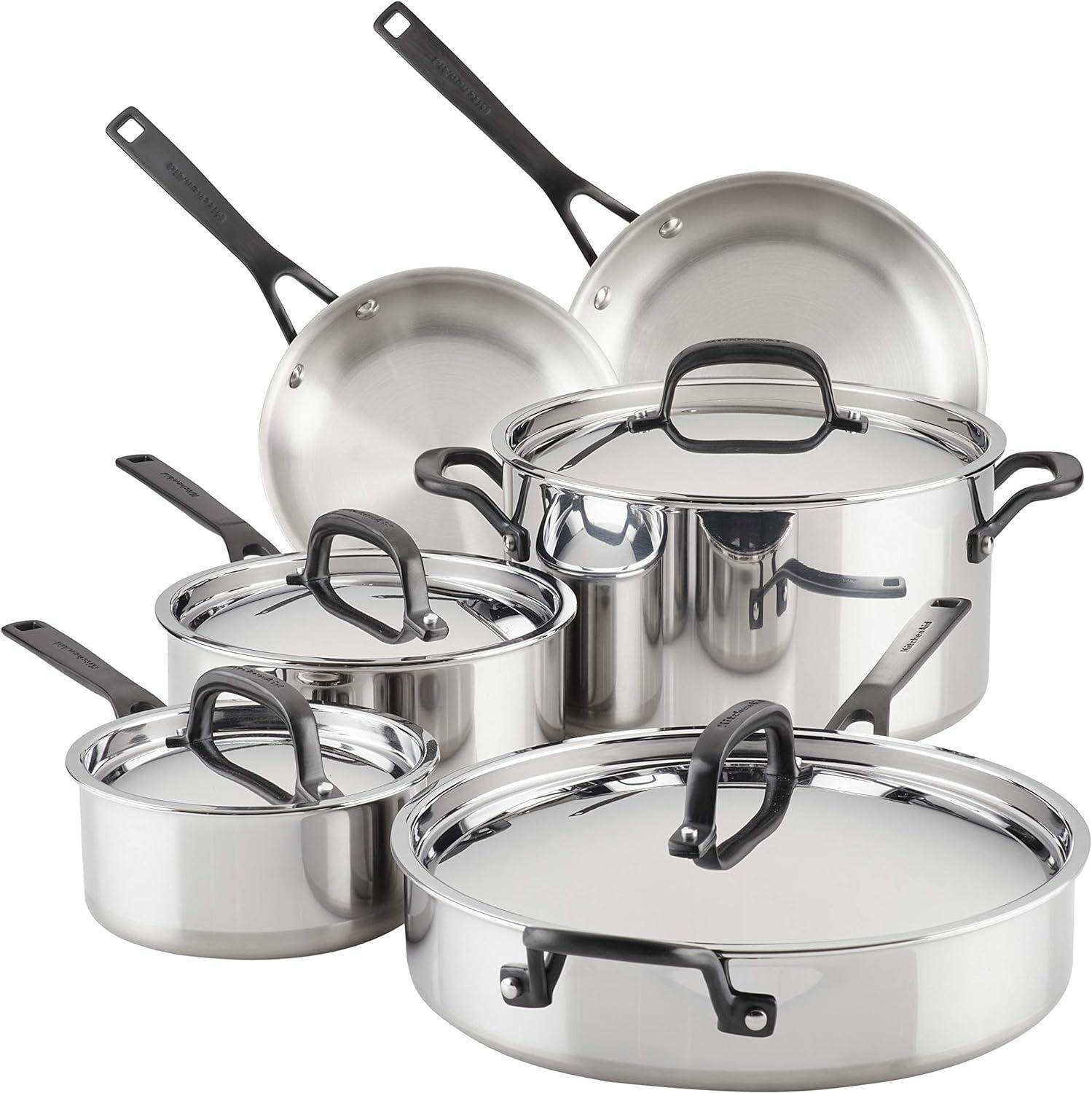 KitchenAid ® 10-Piece 5-Ply Clad Stainless Steel Cookware Set