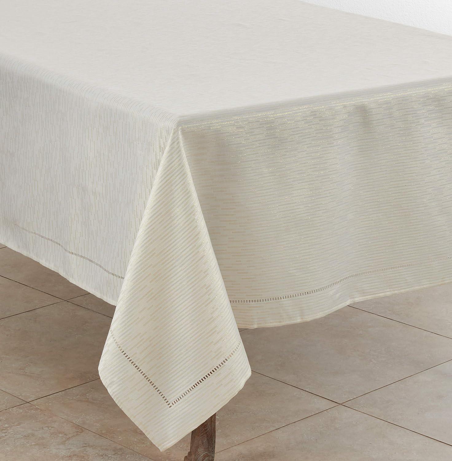 70'' Square Off-White Hemstitched Polyester Tablecloth