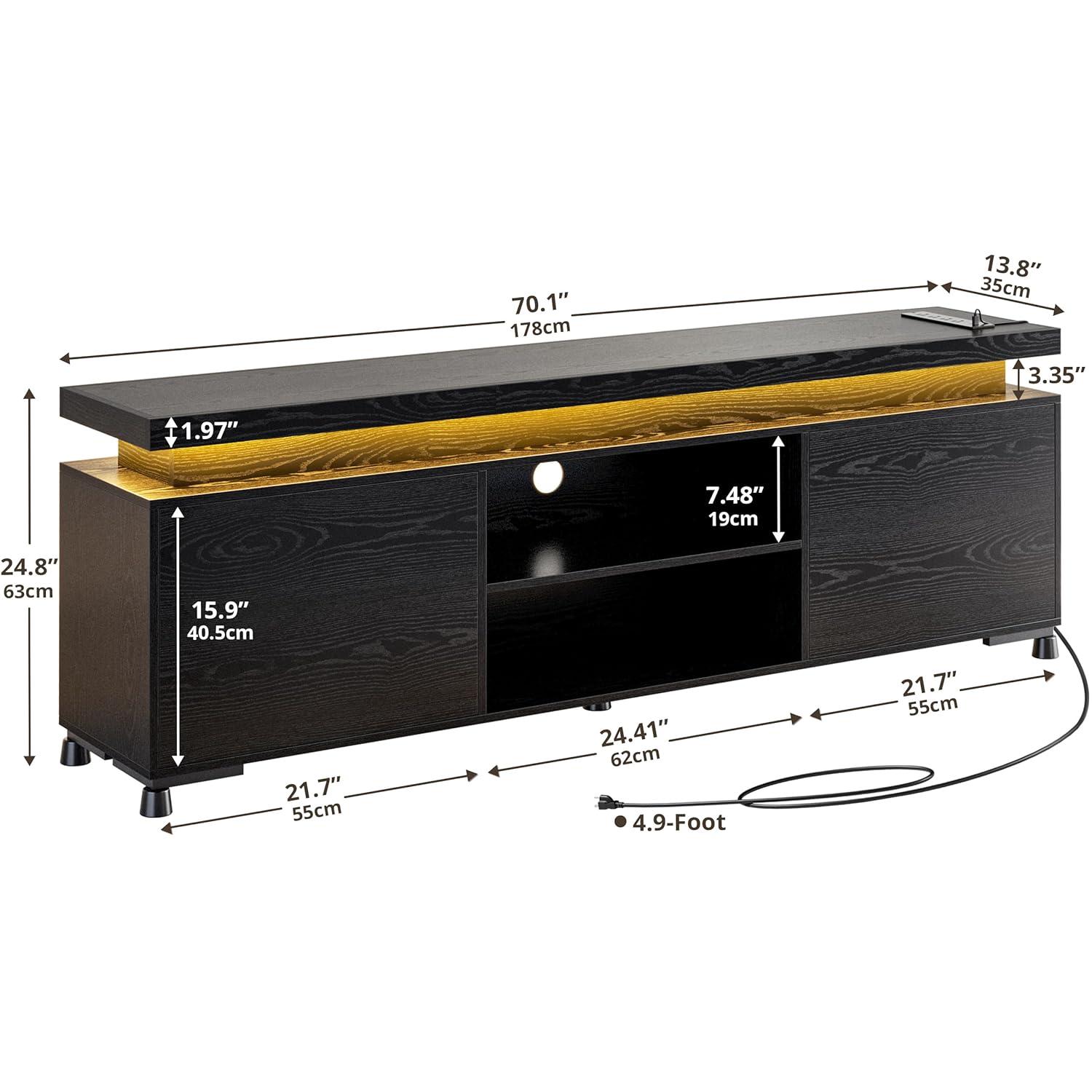 IRONCK TV Stands for TVs 75+ Inch with LED Lights and Power Outlet Modern TV Console Entertainment Center with Storage Cabinet for Living Room