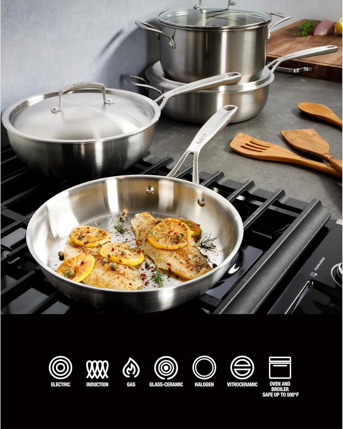Babish Babish 10 Piece Professional Tri Ply Non Toxic Pots and Pans Cookware Set