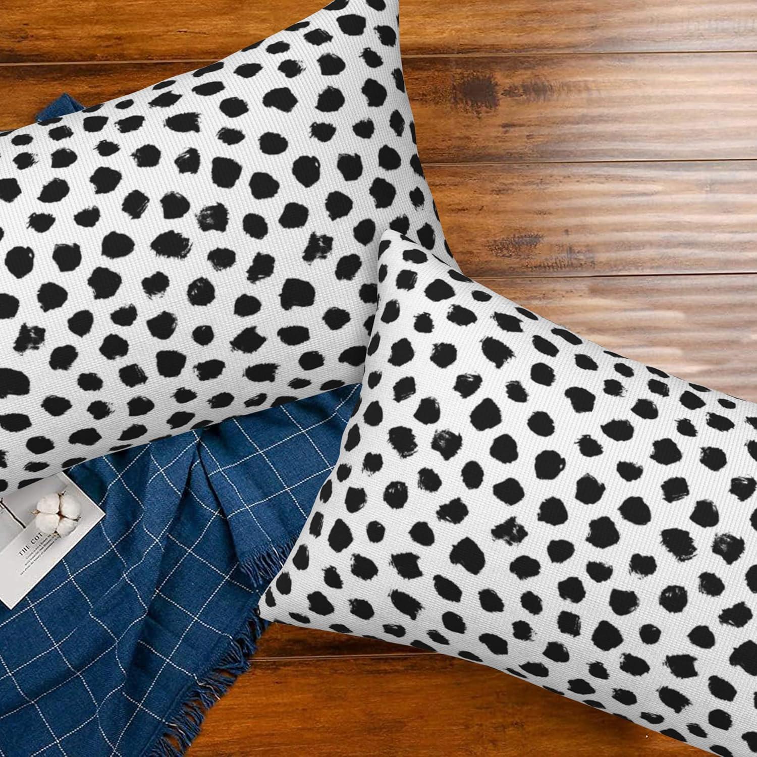 Polka Dots Decorative Throw Pillow Cover Case Brush Strokes Dots Cotton Linen Outdoor Pillow Cases Square Cushion Covers for Sofa Couch Bed Car 18x18 inch Black
