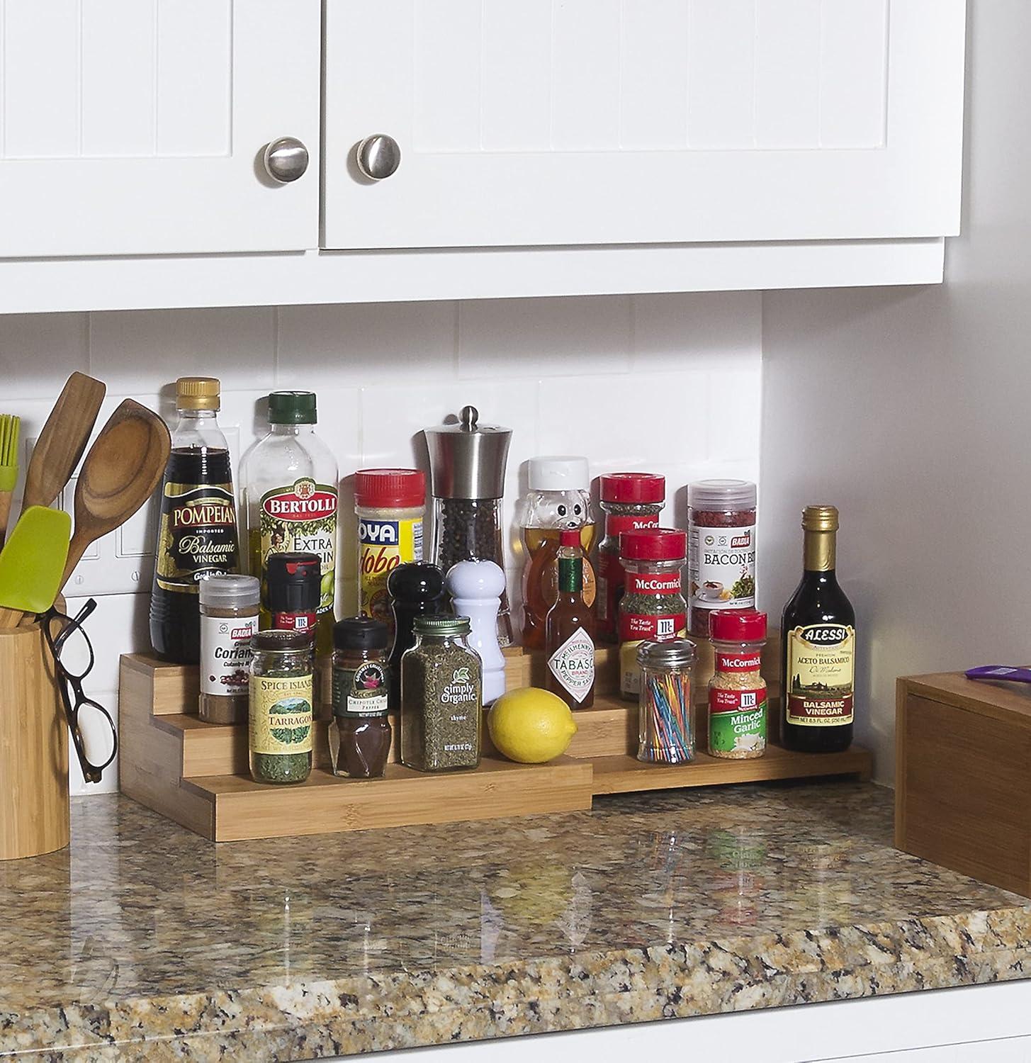 Freestanding Bamboo Spice Rack with Adjustable Racks