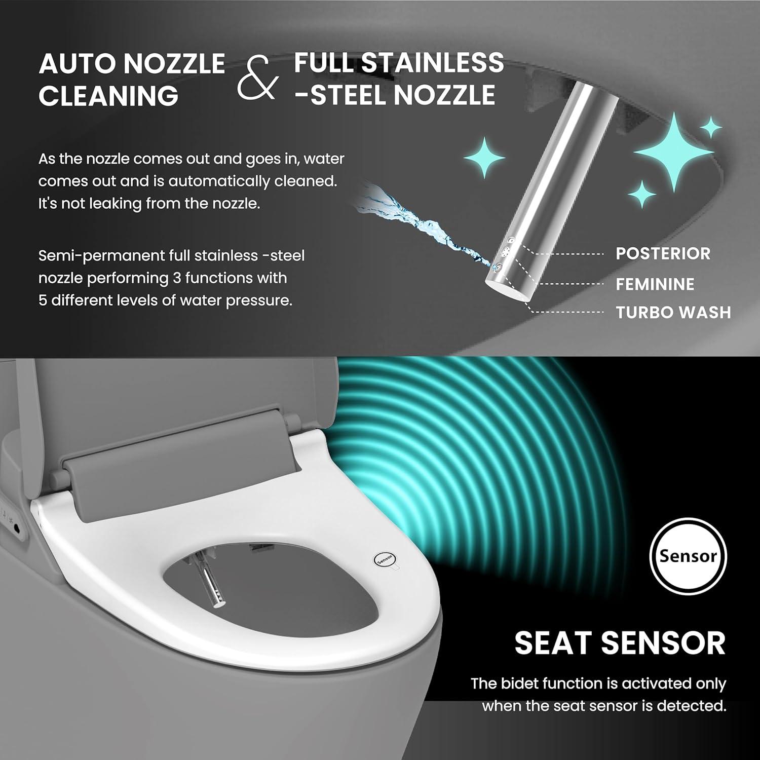 VOVO STYLEMENT VB 6000SE Electronic Smart Bidet Toilet Seat Heated Seat Warm Dry and Water LED Nightlight One piece Toilet Bidet Seat Elongated White