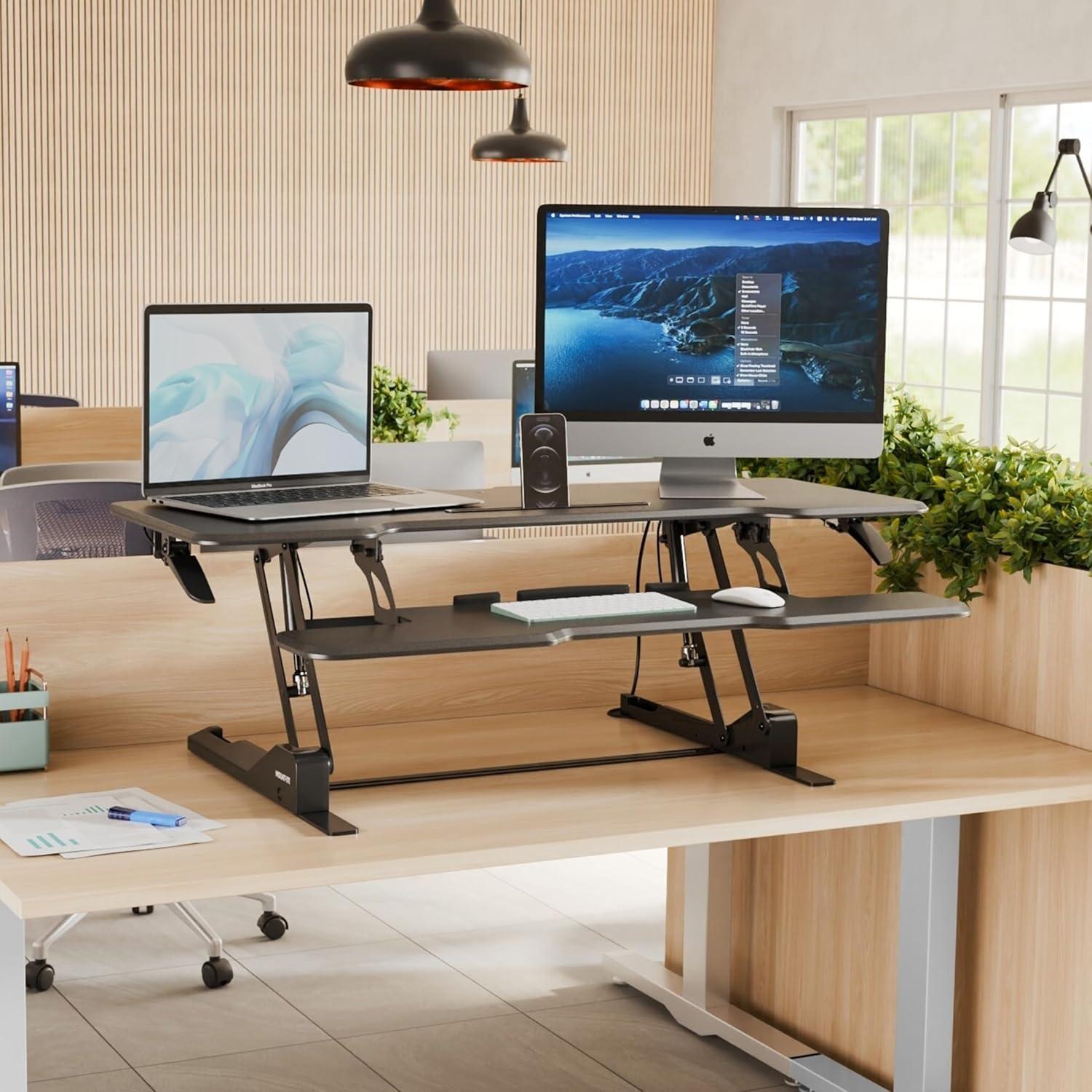 Large Black Steel Standing Desk Converter with Gas Spring